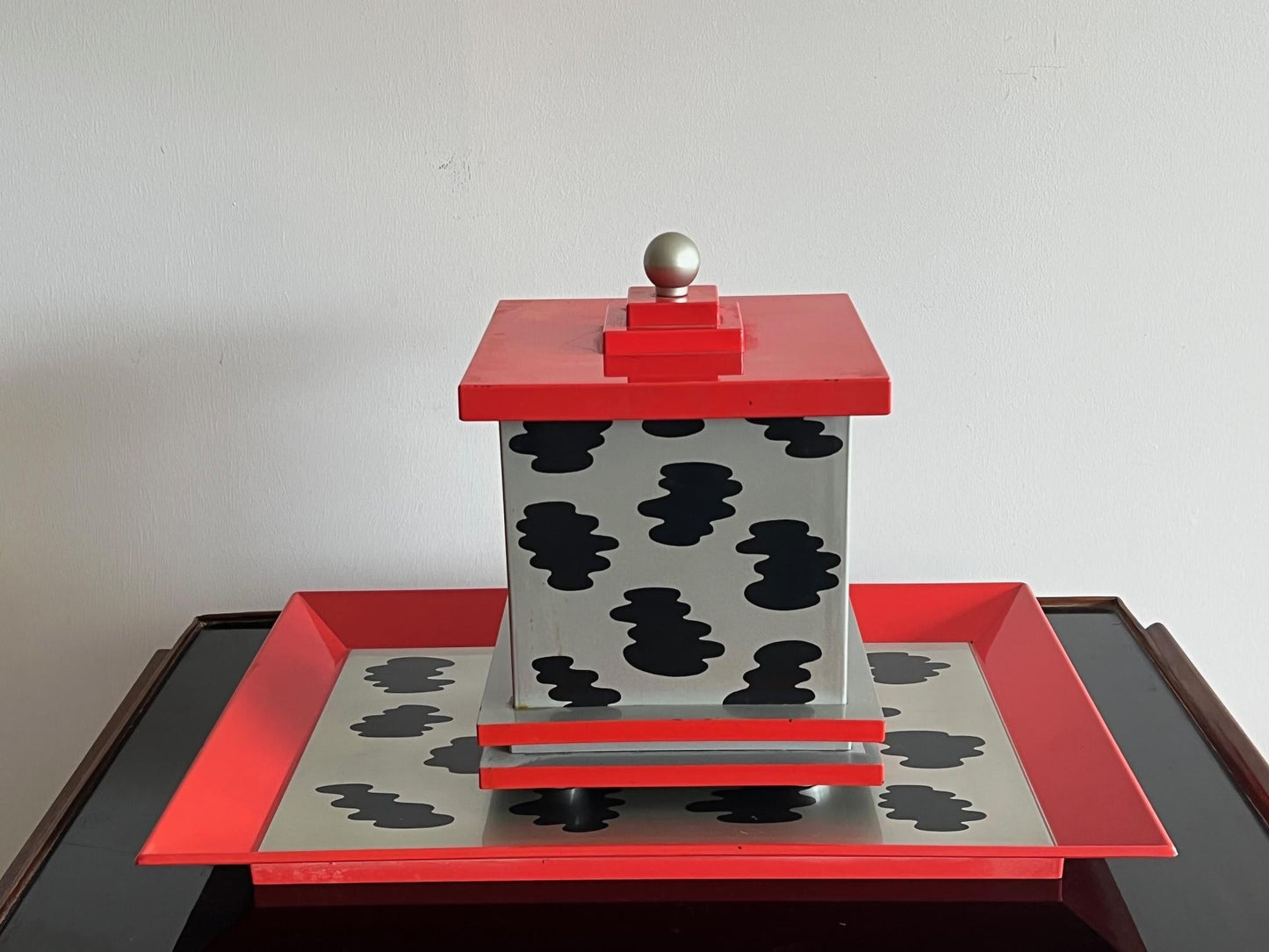 Frisman Vintage Memphis Ice Bucket and Trays Post Modern 1980's Lacquer