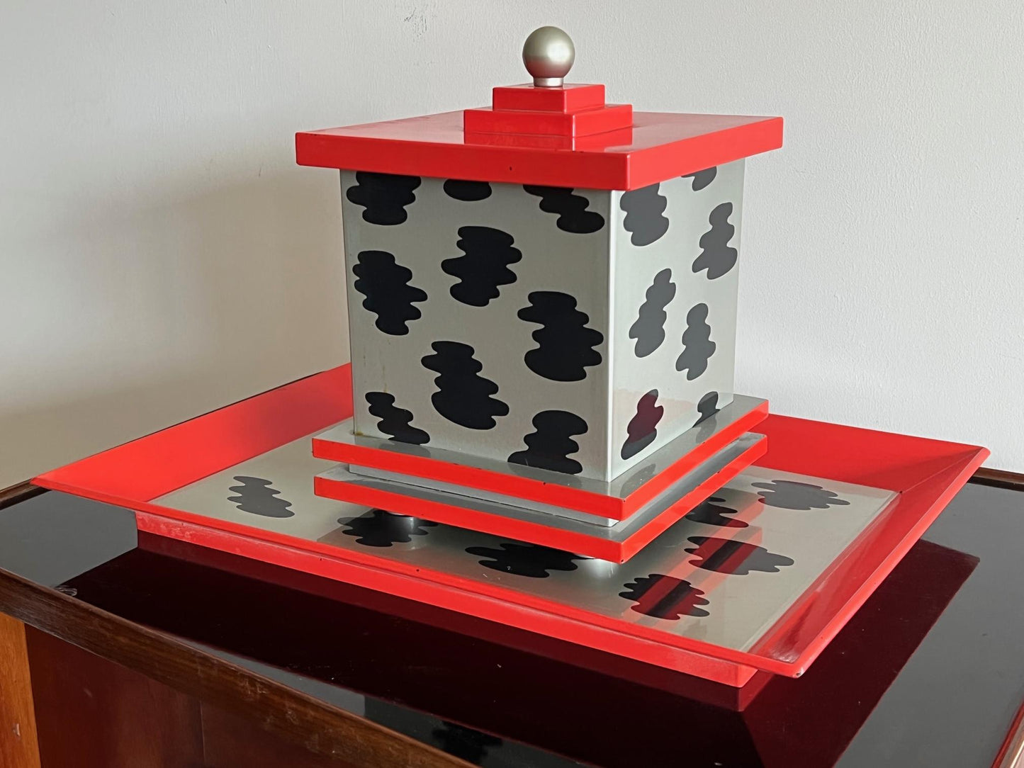 Frisman Vintage Memphis Ice Bucket and Trays Post Modern 1980's Lacquer