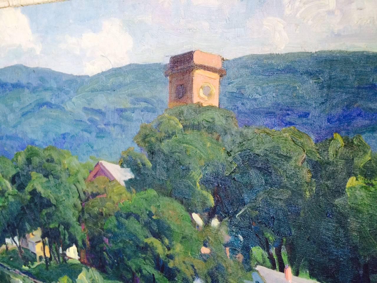 Frisman Vintage Hortense Budell Oil Painting Titled "River Front, N.J, " 1939
