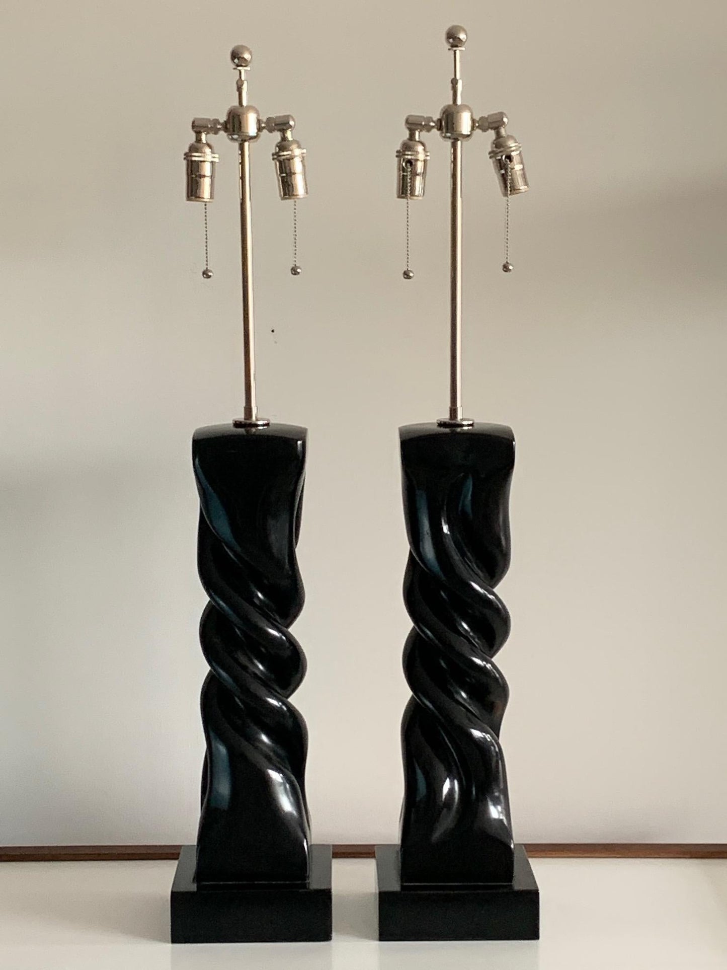 Frisman Vintage Pair of Table Lamps by Heifetz in Black Lacquer