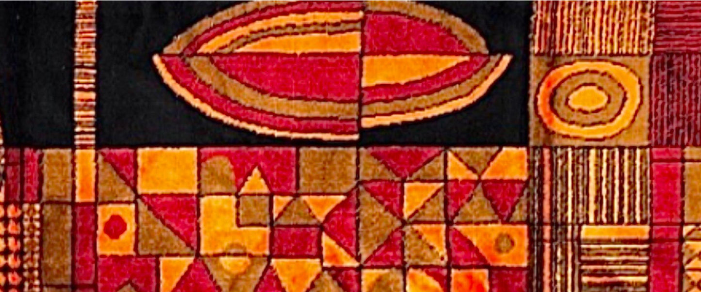 Frisman Vintage 60s Vintage Paul Klee Insp Mid Century Geometric Textile Wall Tapestry Hanging