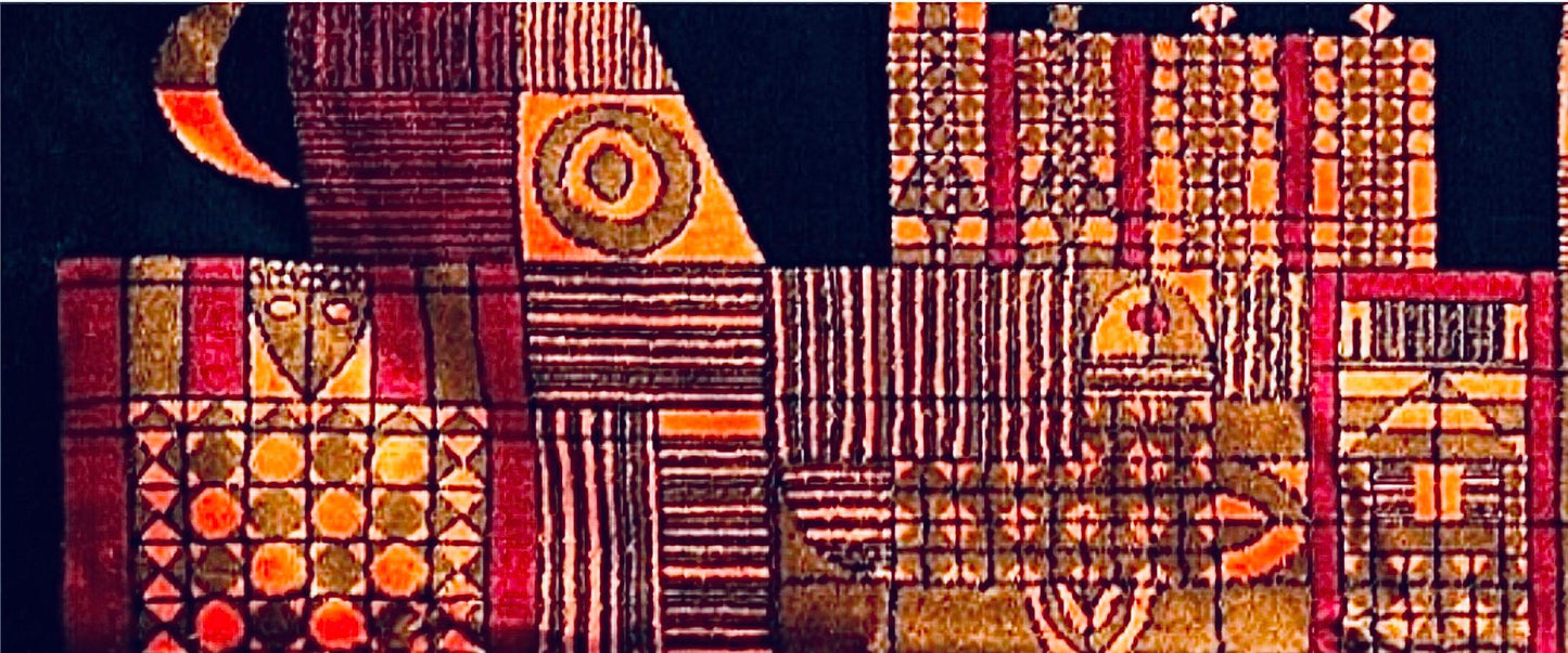 Frisman Vintage 60s Vintage Paul Klee Insp Mid Century Geometric Textile Wall Tapestry Hanging