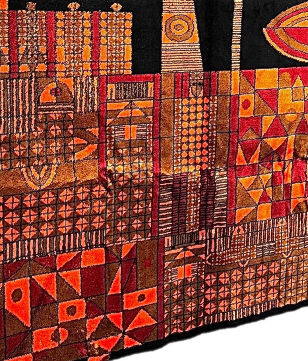 Frisman Vintage 60s Vintage Paul Klee Insp Mid Century Geometric Textile Wall Tapestry Hanging
