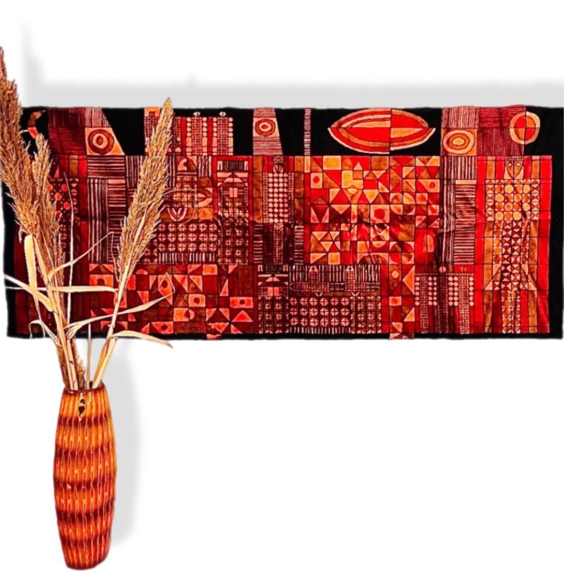 Frisman Vintage 60s Vintage Paul Klee Insp Mid Century Geometric Textile Wall Tapestry Hanging