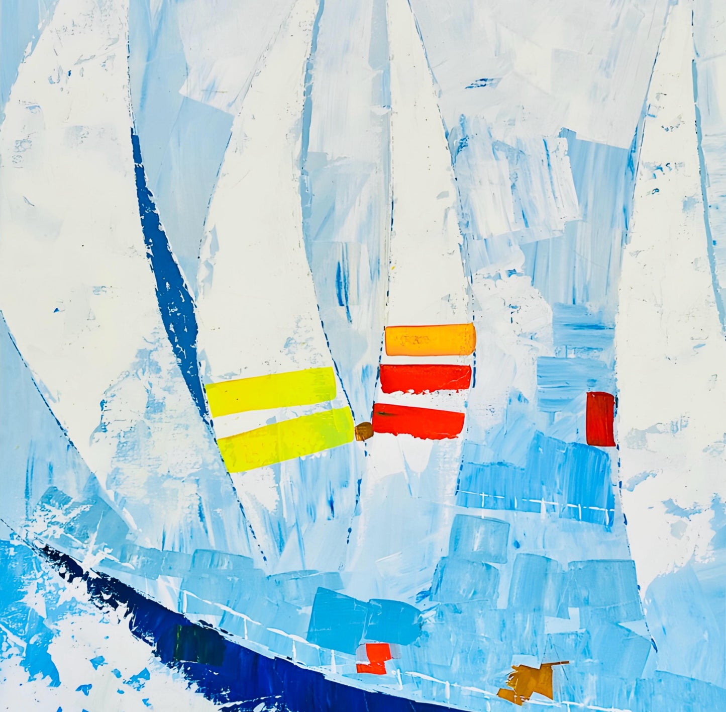 Frisman Vintage SALE Vintage Kyung Kim MCM Abstract Cubist Sailboat Racing Nautical Oil Painting