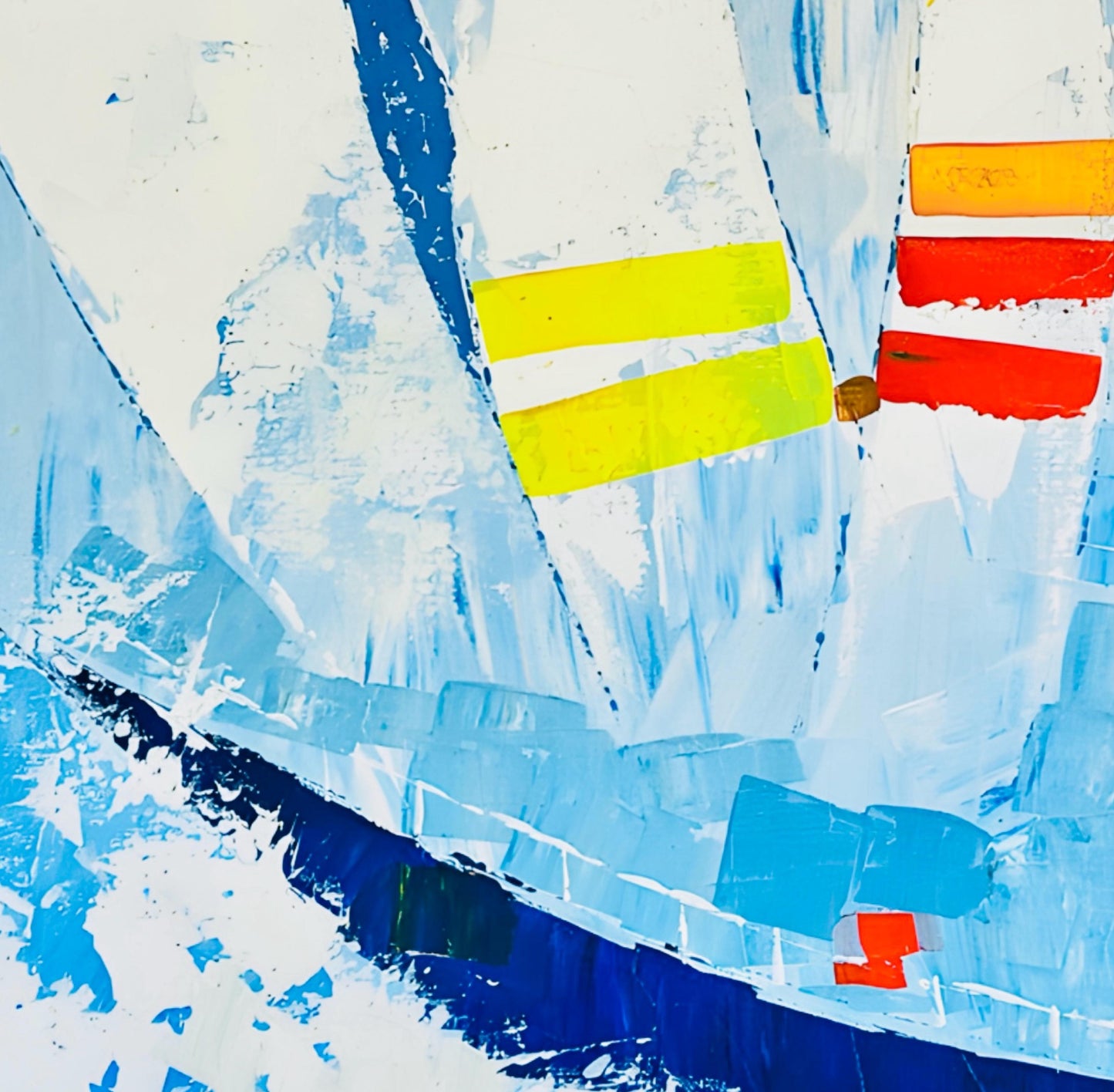 Frisman Vintage SALE Vintage Kyung Kim MCM Abstract Cubist Sailboat Racing Nautical Oil Painting