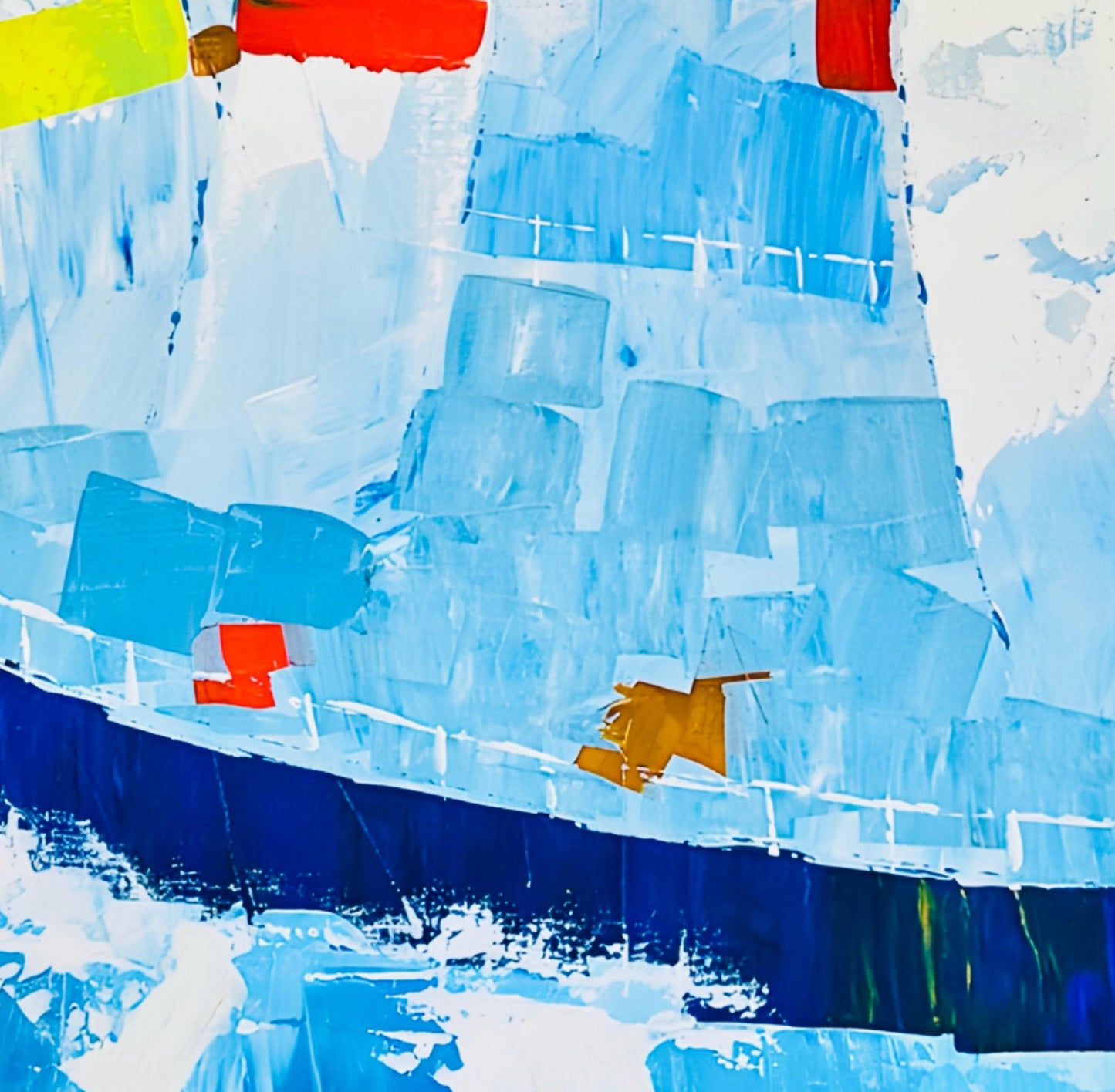Frisman Vintage Huge Vintage Kyung Kim MCM Abstract Cubist Sailboat Racing Nautical Oil Painting
