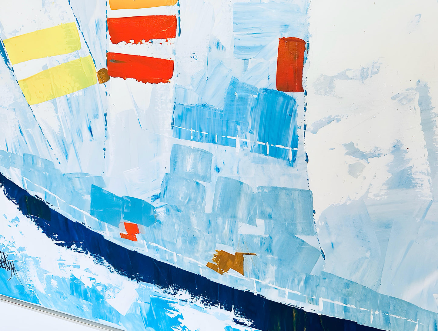 Frisman Vintage SALE Vintage Kyung Kim MCM Abstract Cubist Sailboat Racing Nautical Oil Painting