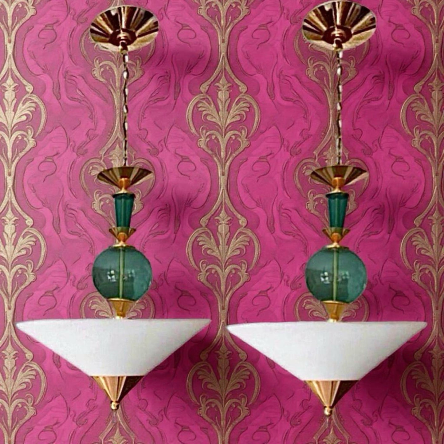 Frisman Vintage Pair Vintage Hivo Van Teal Mid Century Lucite Brass Elegant Hanging Pendants