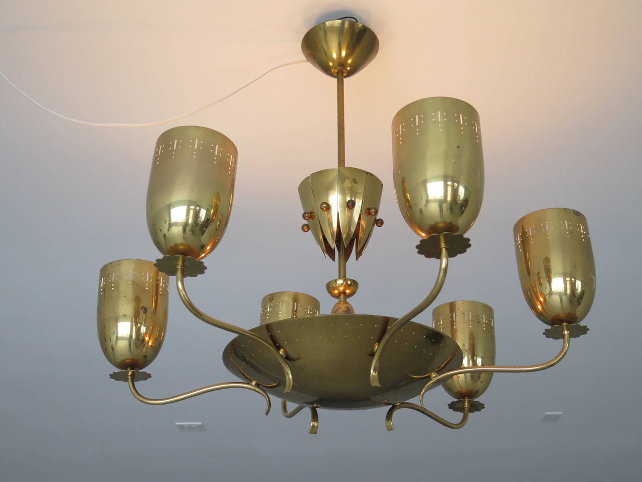 Frisman Vintage Large German Chandelier in Polished Brass, circa 1950s