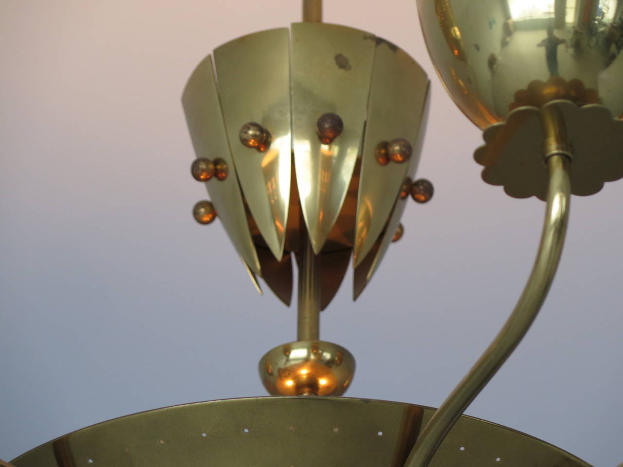 Frisman Vintage Large German Chandelier in Polished Brass, circa 1950s