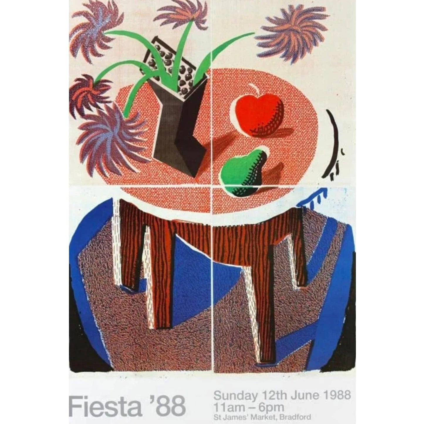 Frisman Vintage Original 1980s David Hockney Museum Exhibition Lithograph Poster Fiesta '88