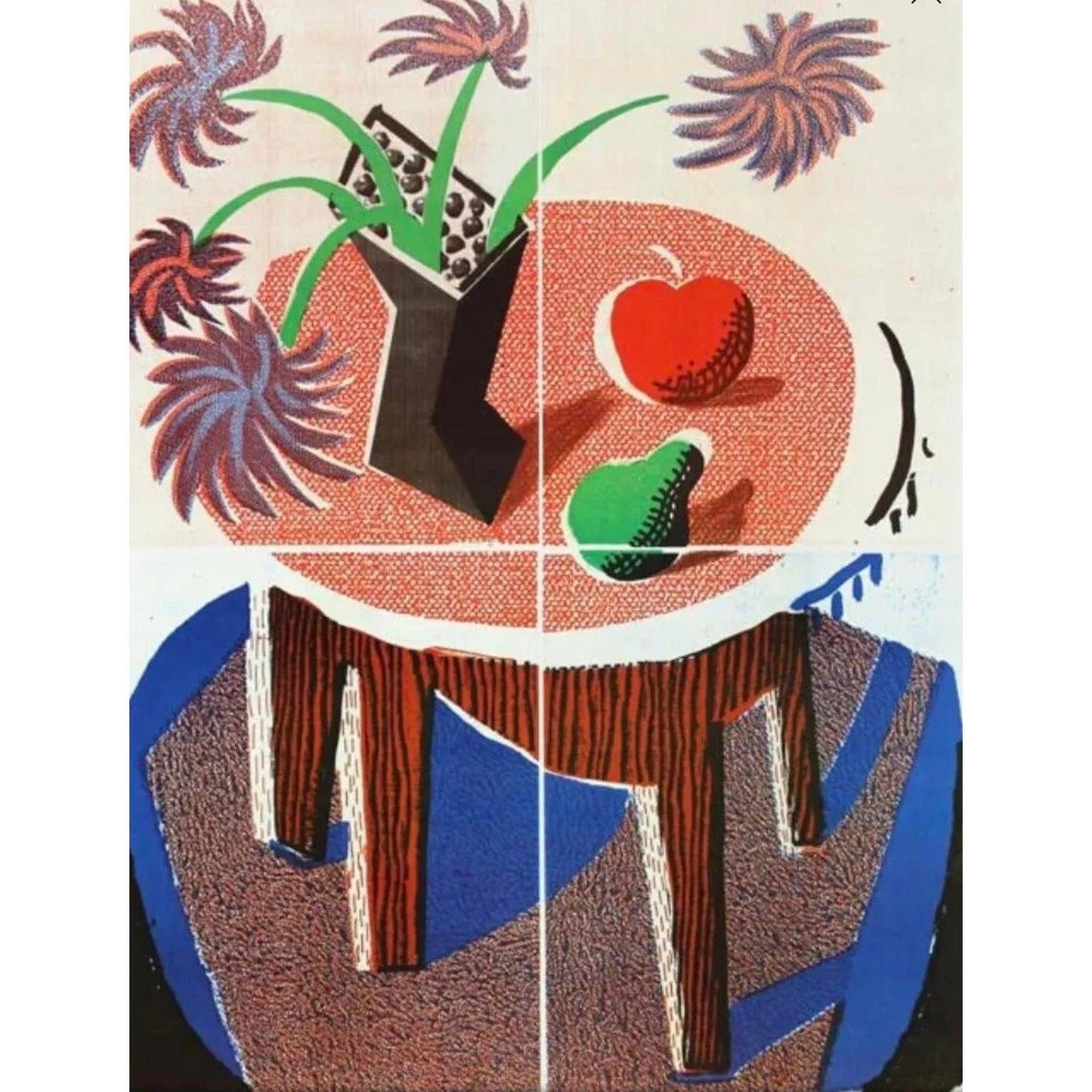 Frisman Vintage Original 1980s David Hockney Museum Exhibition Lithograph Poster Fiesta '88