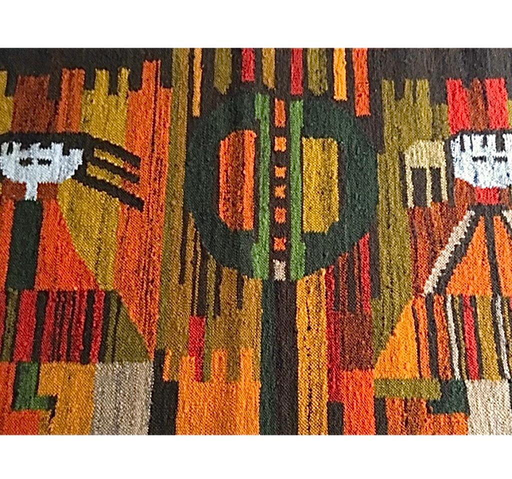 Frisman Vintage Huge 60s Polish E. Keszycka Cepelia Ackerman Style Kilim Wall Tapestry Hanging