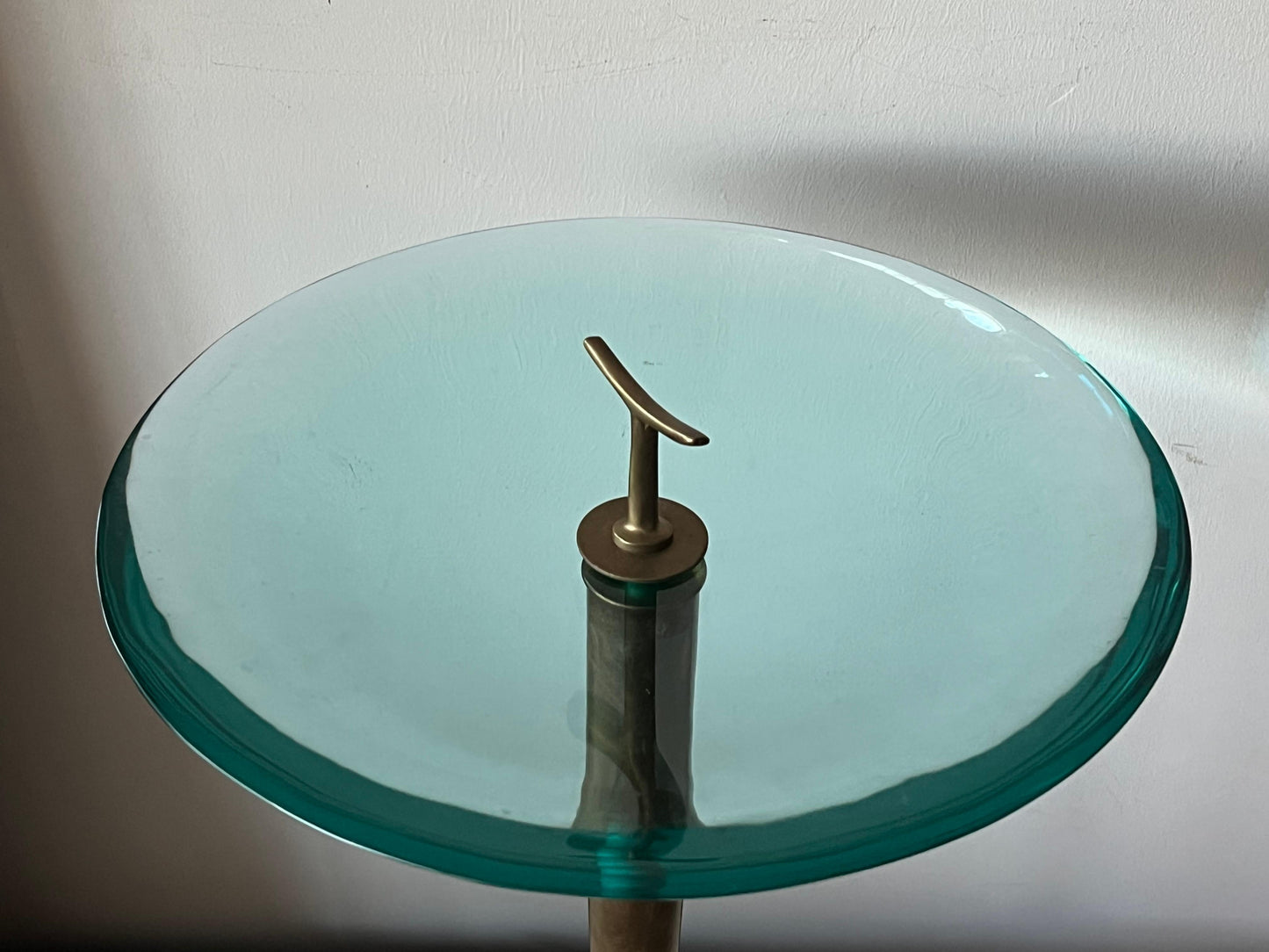 Frisman Vintage Fontana Arte Style Occasional Table in Polished Brass and Concave Glass