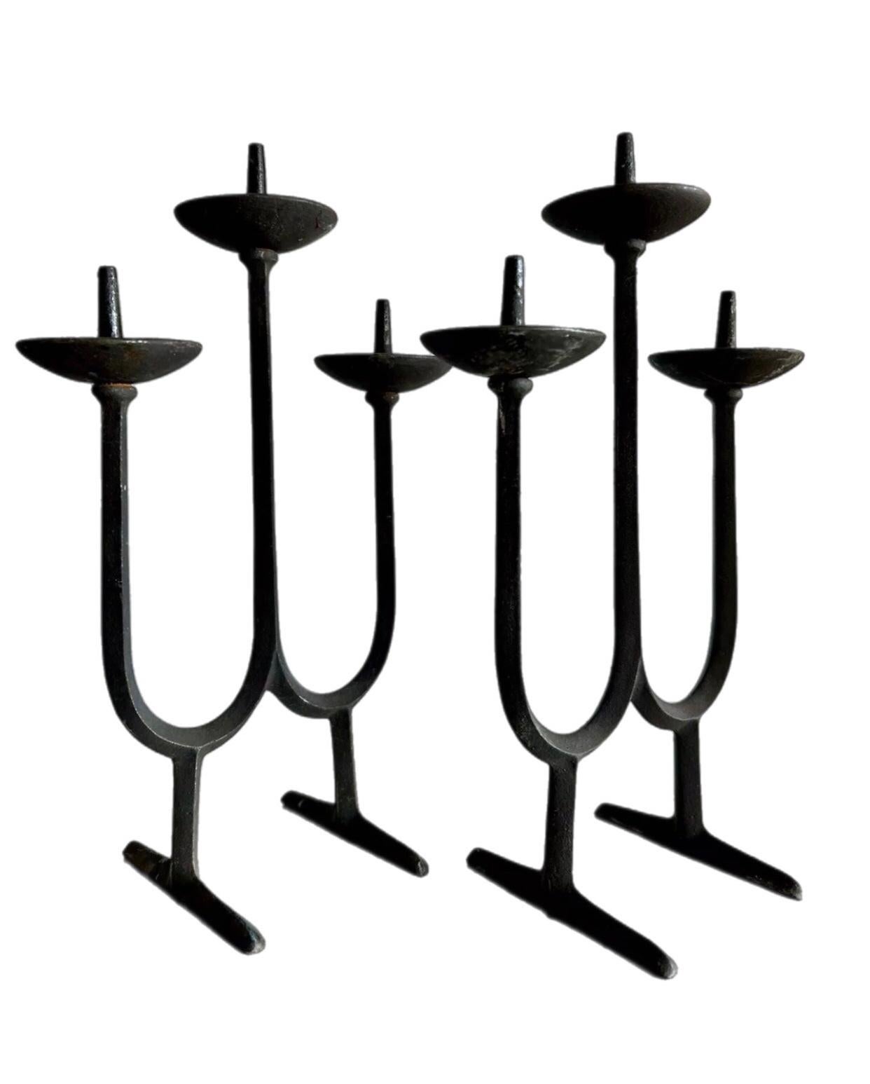 Frisman Vintage Pair Mid Century Dansk Jens Quistgaard Iron Brutalist Candle Holder Candelabra