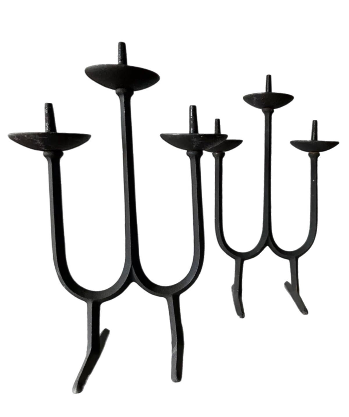 Frisman Vintage Pair Mid Century Dansk Jens Quistgaard Iron Brutalist Candle Holder Candelabra