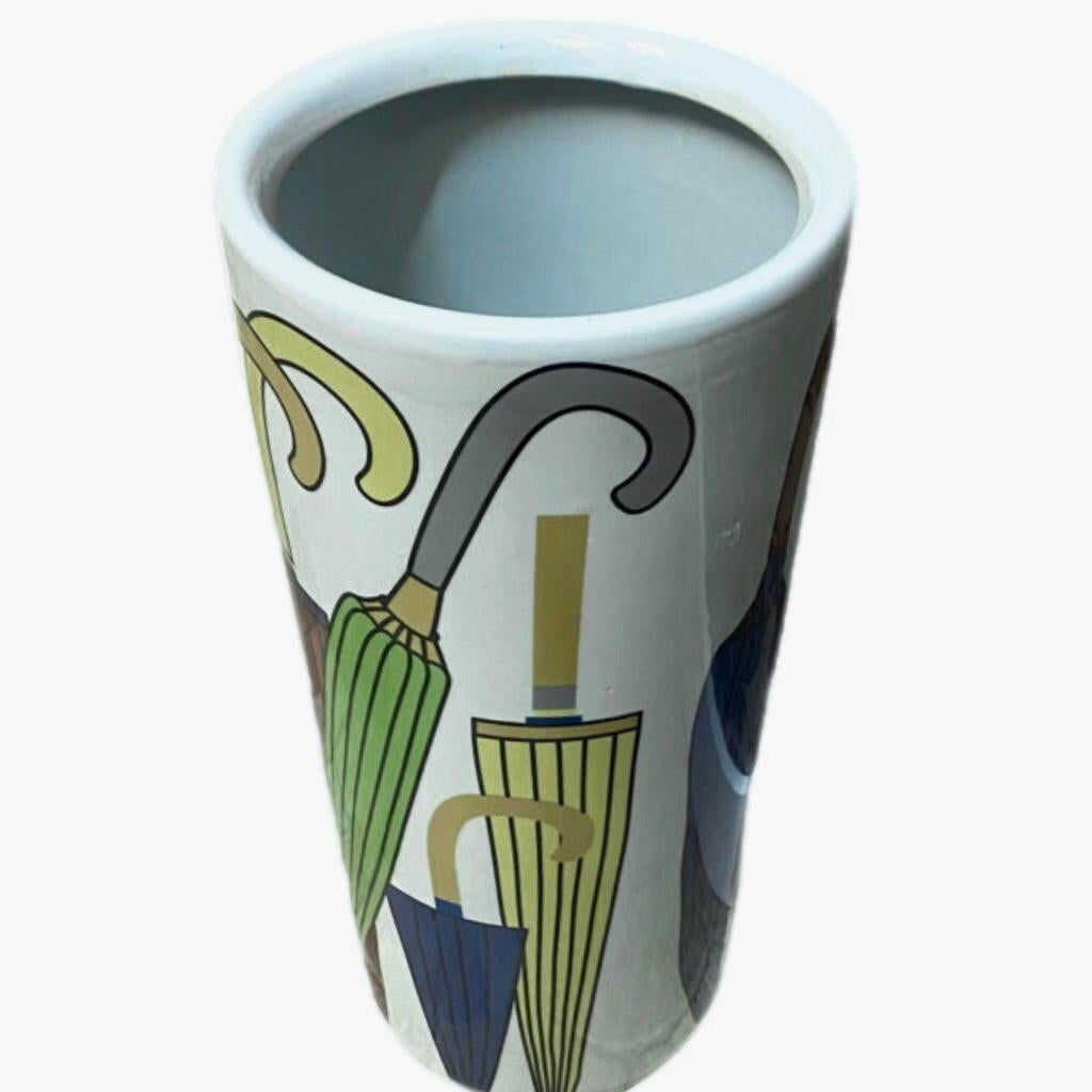 Frisman Vintage 70s Pop Art Hand Painted Umbrellas Ceramic Umbrella Stand Holder