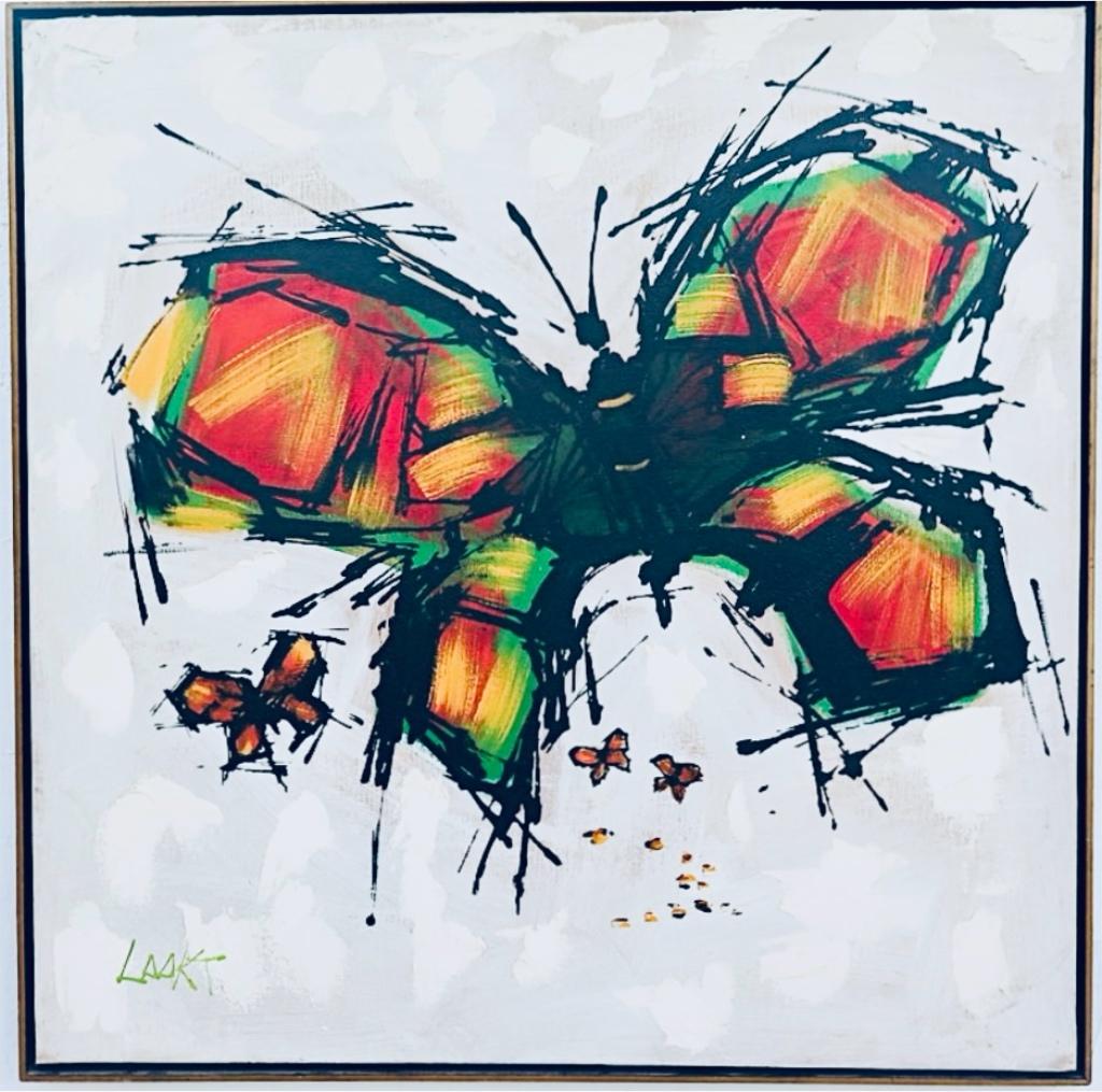 Frisman Vintage Vintage Abstract Mid Century Modern Lee Reynolds insp Oil Butterfly Painting