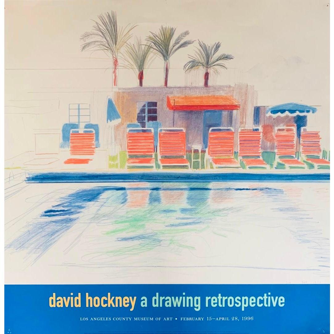 Frisman Vintage Original David Hockney Exhibition Lithograph Poster 8 Sun Chairs by a Pool 1976