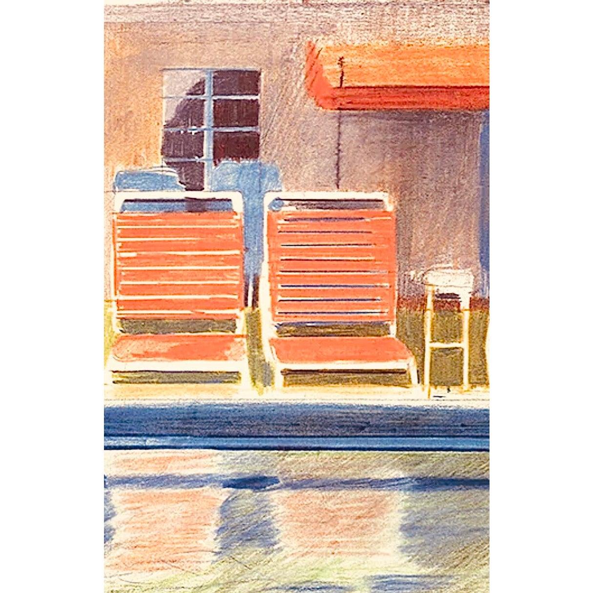 Frisman Vintage Original David Hockney Exhibition Lithograph Poster 8 Sun Chairs by a Pool 1976