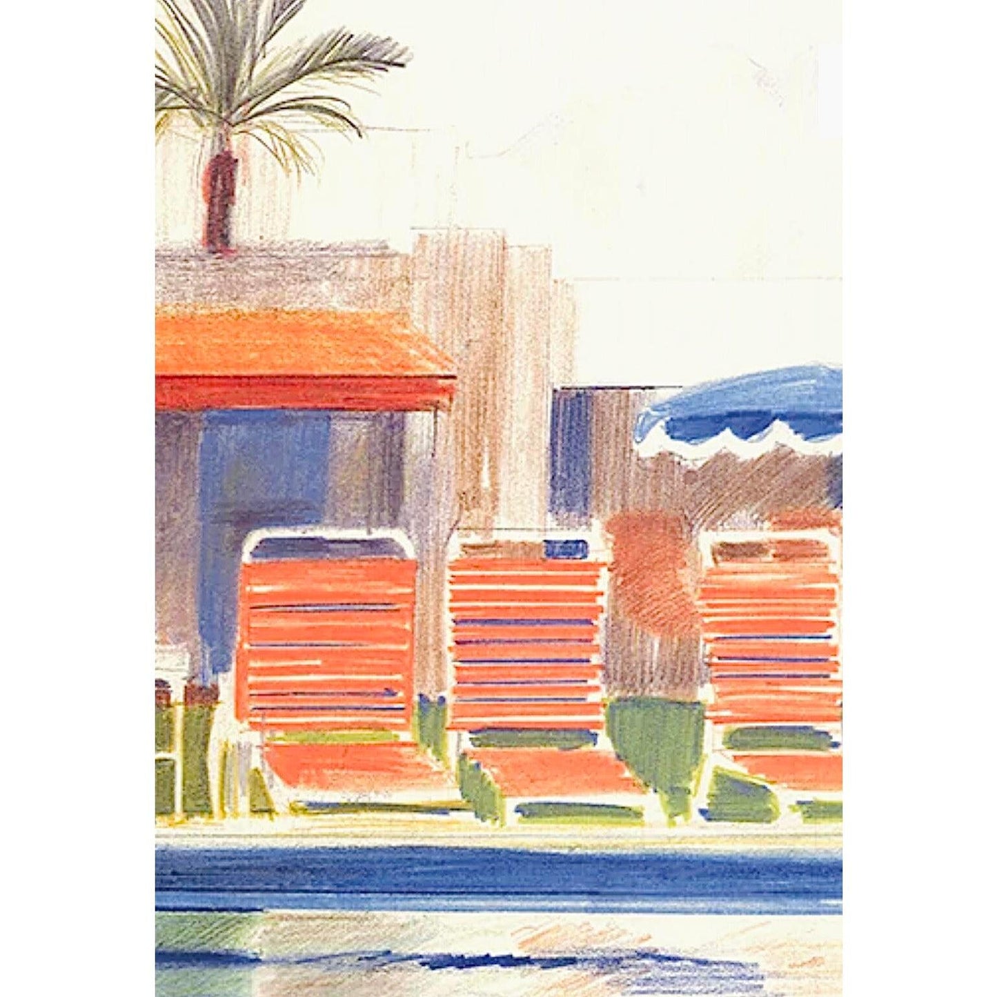 Frisman Vintage Original David Hockney Exhibition Lithograph Poster 8 Sun Chairs by a Pool 1976