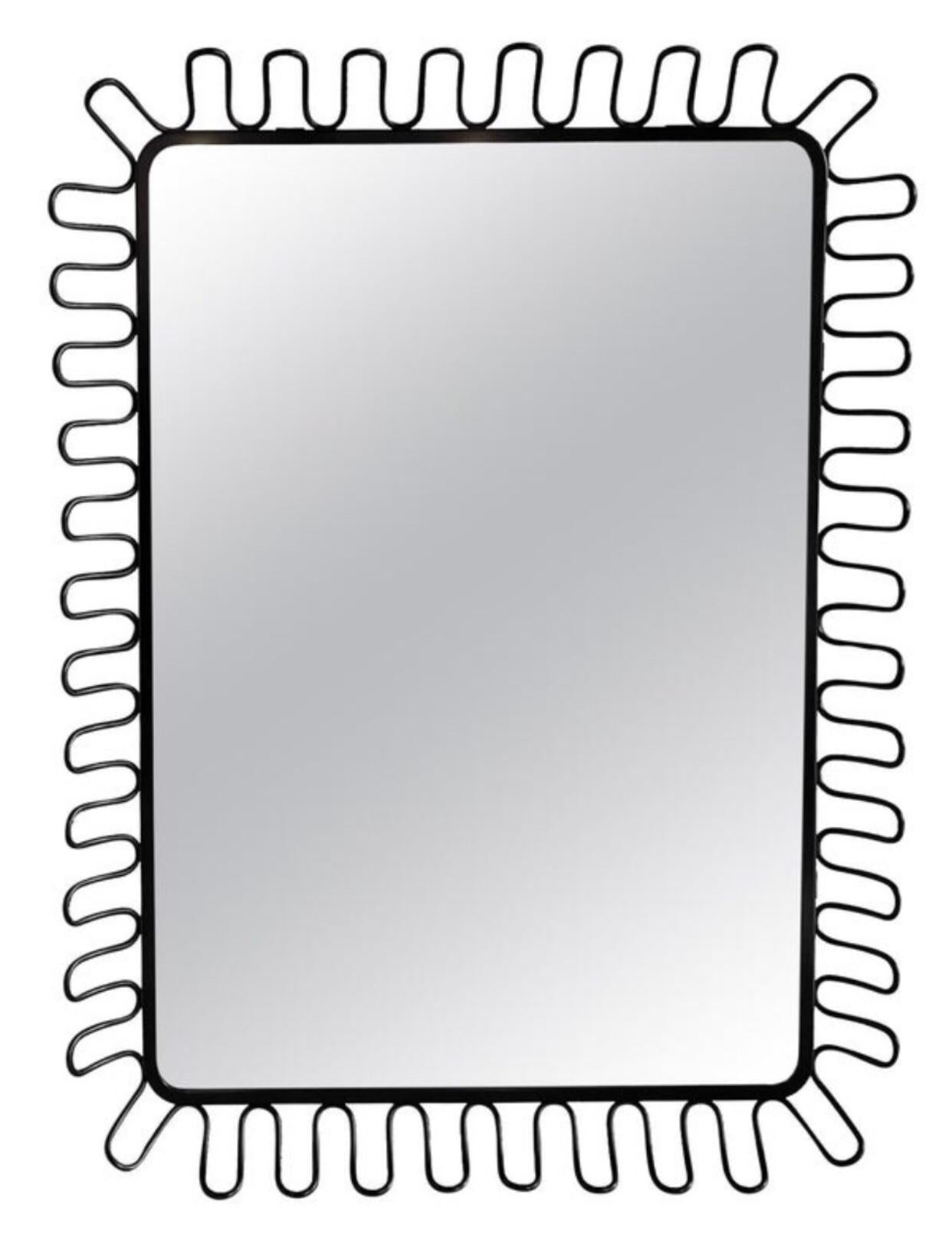 Frisman Vintage 1980s Postmodern Jean Royère Insp Lacquer Spiral Framed Danish Metal Wall Mirror