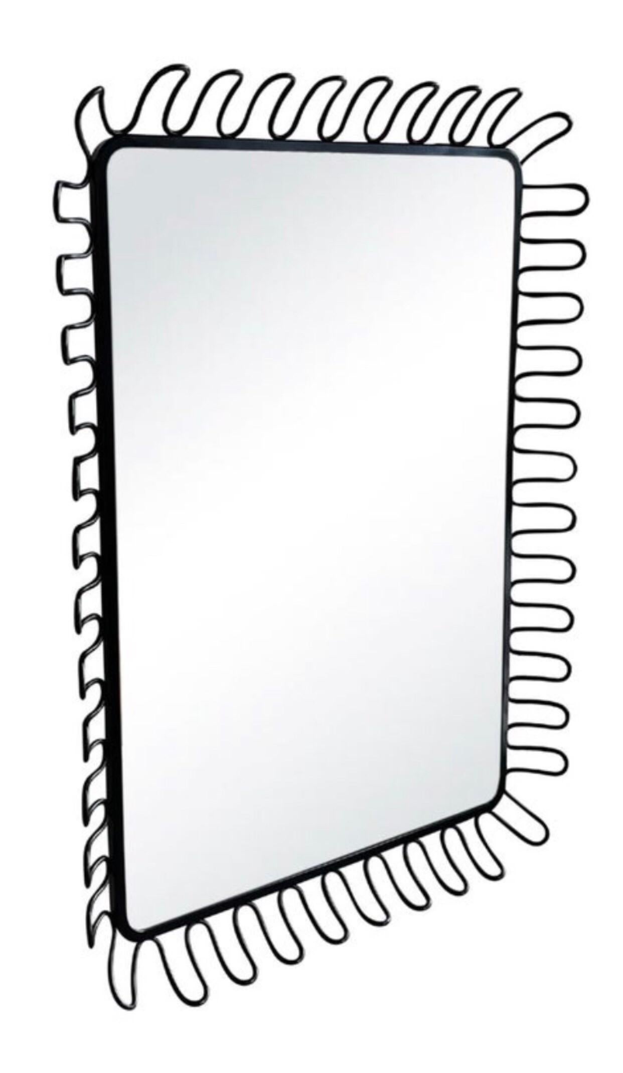Frisman Vintage 1980s Postmodern Jean Royère Insp Lacquer Spiral Framed Danish Metal Wall Mirror