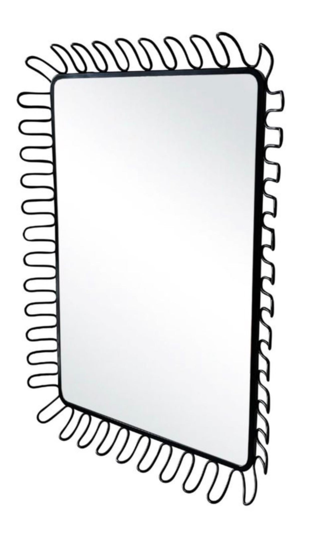 Frisman Vintage 1980s Postmodern Jean Royère Insp Lacquer Spiral Framed Danish Metal Wall Mirror