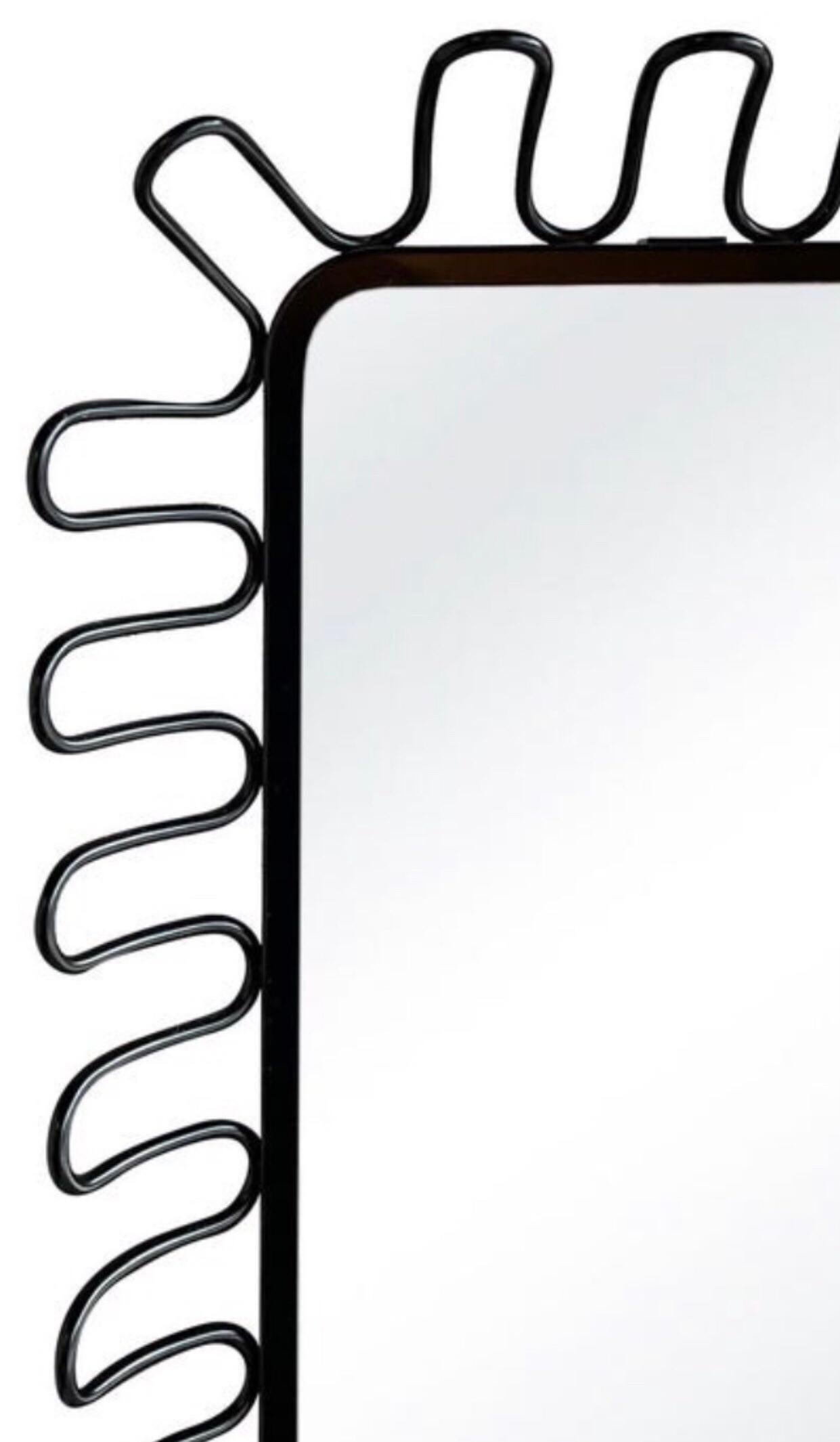 Frisman Vintage 1980s Postmodern Jean Royère Insp Lacquer Spiral Framed Danish Metal Wall Mirror