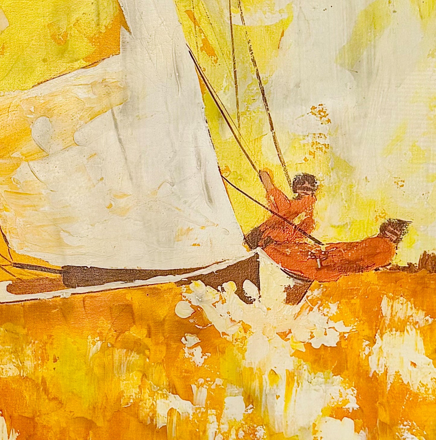 Frisman Vintage Pat McAlevey Mid Century Modern Abstract “Full Sail” Sailboat Race Oil Painting