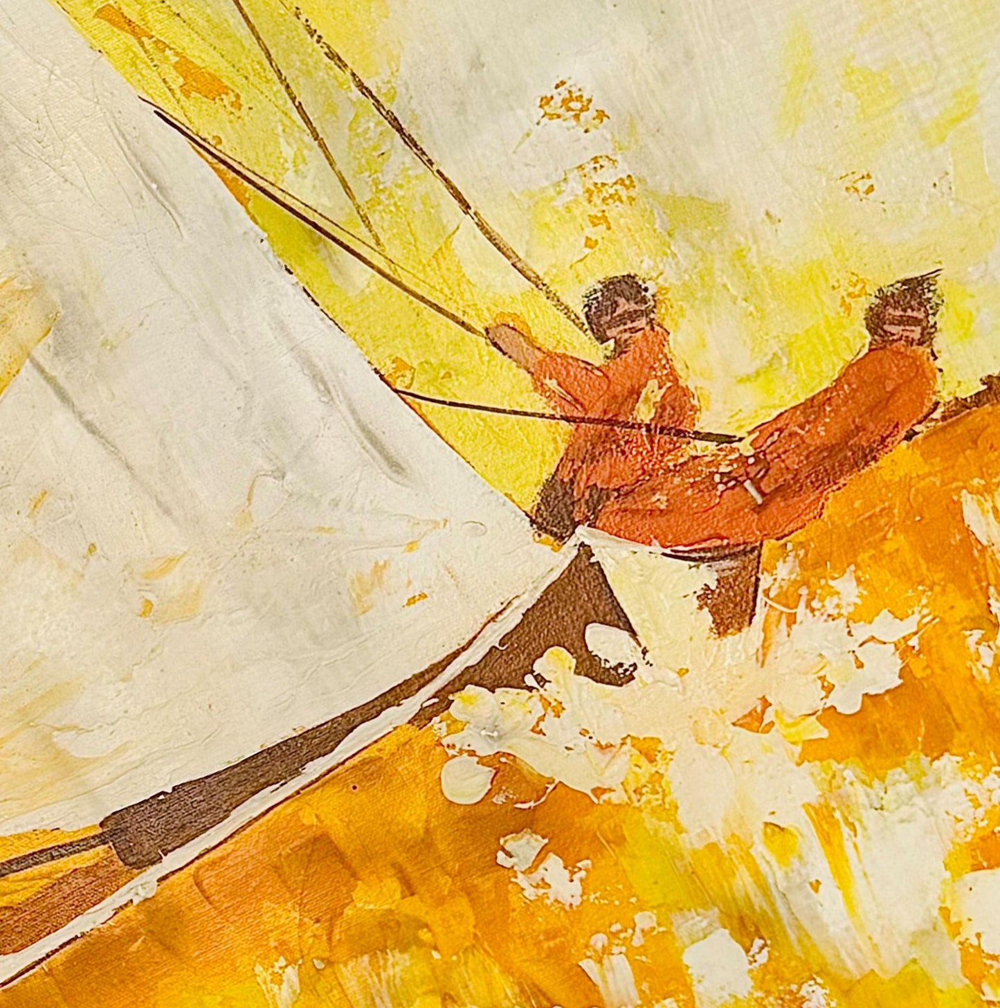 Frisman Vintage Pat McAlevey Mid Century Modern Abstract “Full Sail” Sailboat Race Oil Painting