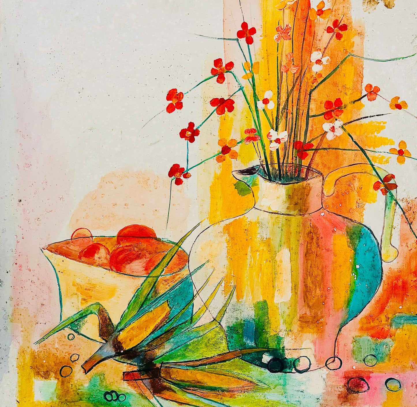 Frisman Vintage Mid Century Modern D. Ketcham Mixed Media Abstract Impressionist Floral Painting