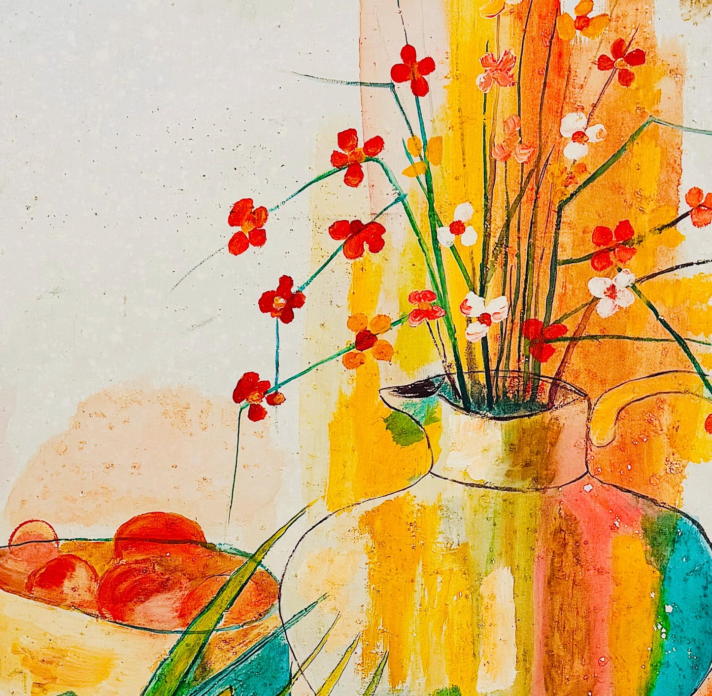 Frisman Vintage Mid Century Modern D. Ketcham Mixed Media Abstract Impressionist Floral Painting