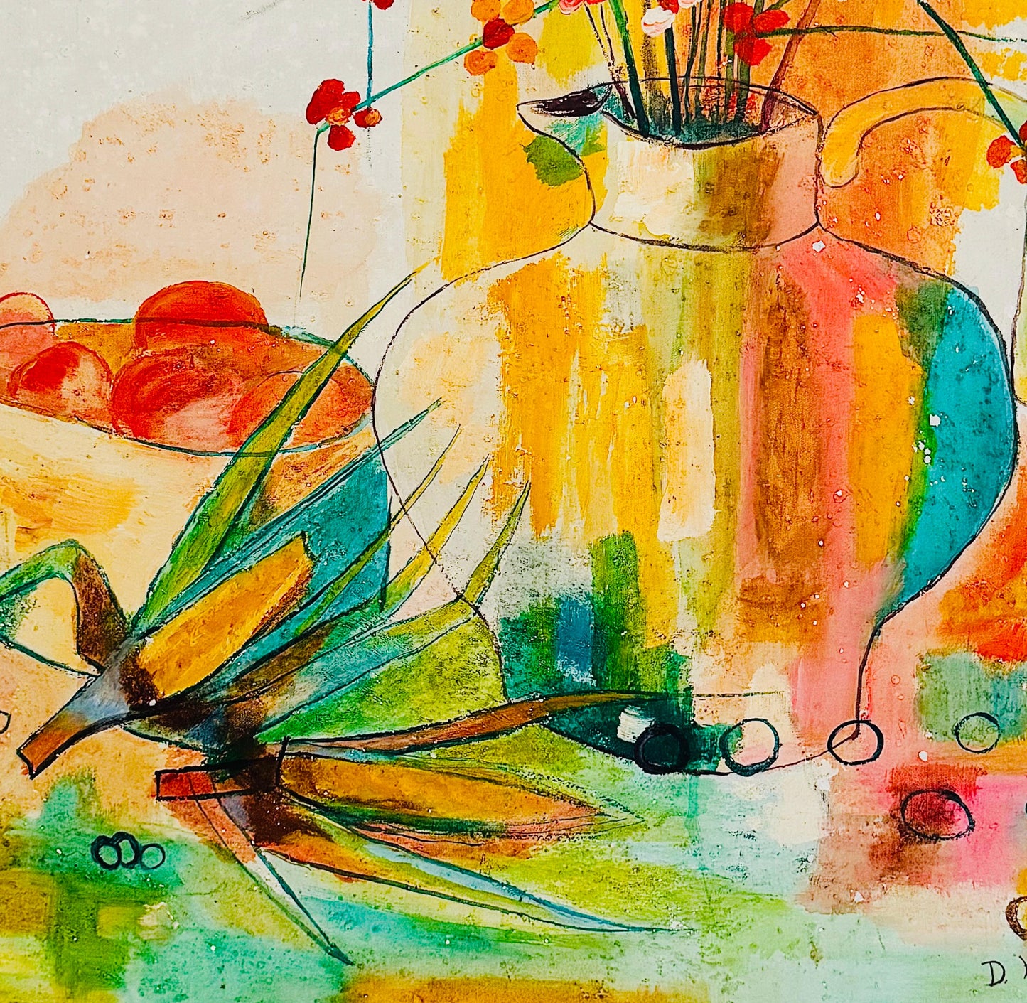 Frisman Vintage Mid Century Modern D. Ketcham Mixed Media Abstract Impressionist Floral Painting