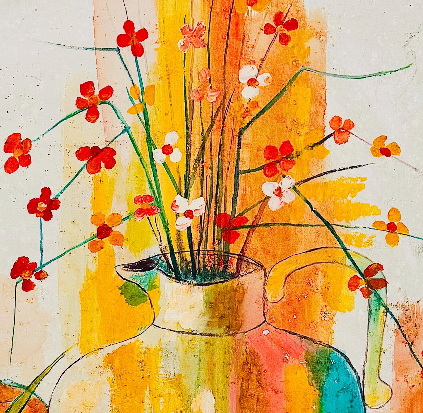 Frisman Vintage Mid Century Modern D. Ketcham Mixed Media Abstract Impressionist Floral Painting