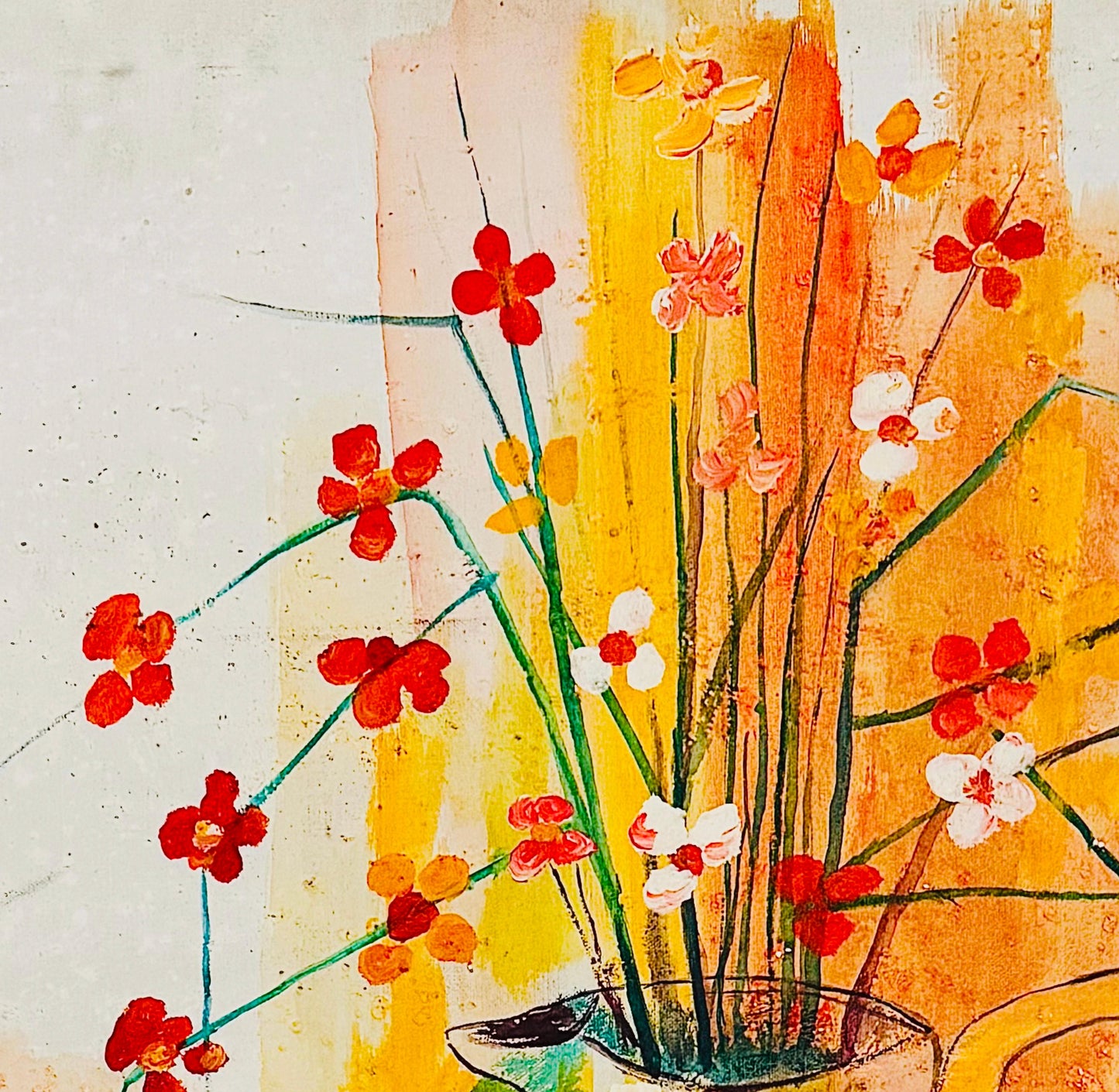 Frisman Vintage Mid Century Modern D. Ketcham Mixed Media Abstract Impressionist Floral Painting