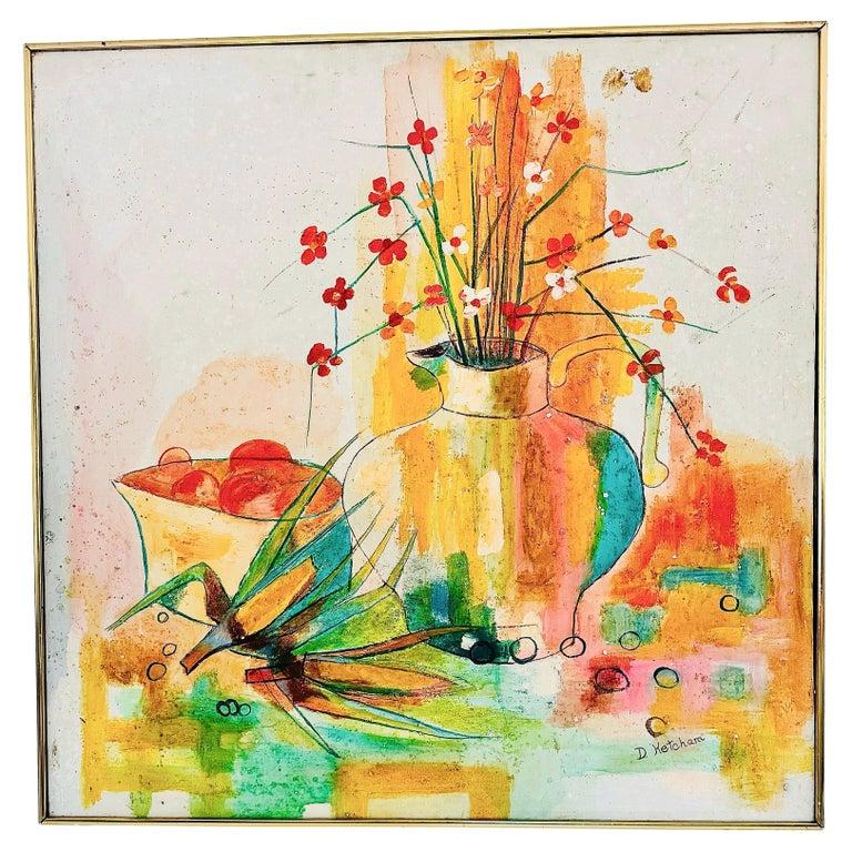 Frisman Vintage Mid Century Modern D. Ketcham Mixed Media Abstract Impressionist Floral Painting