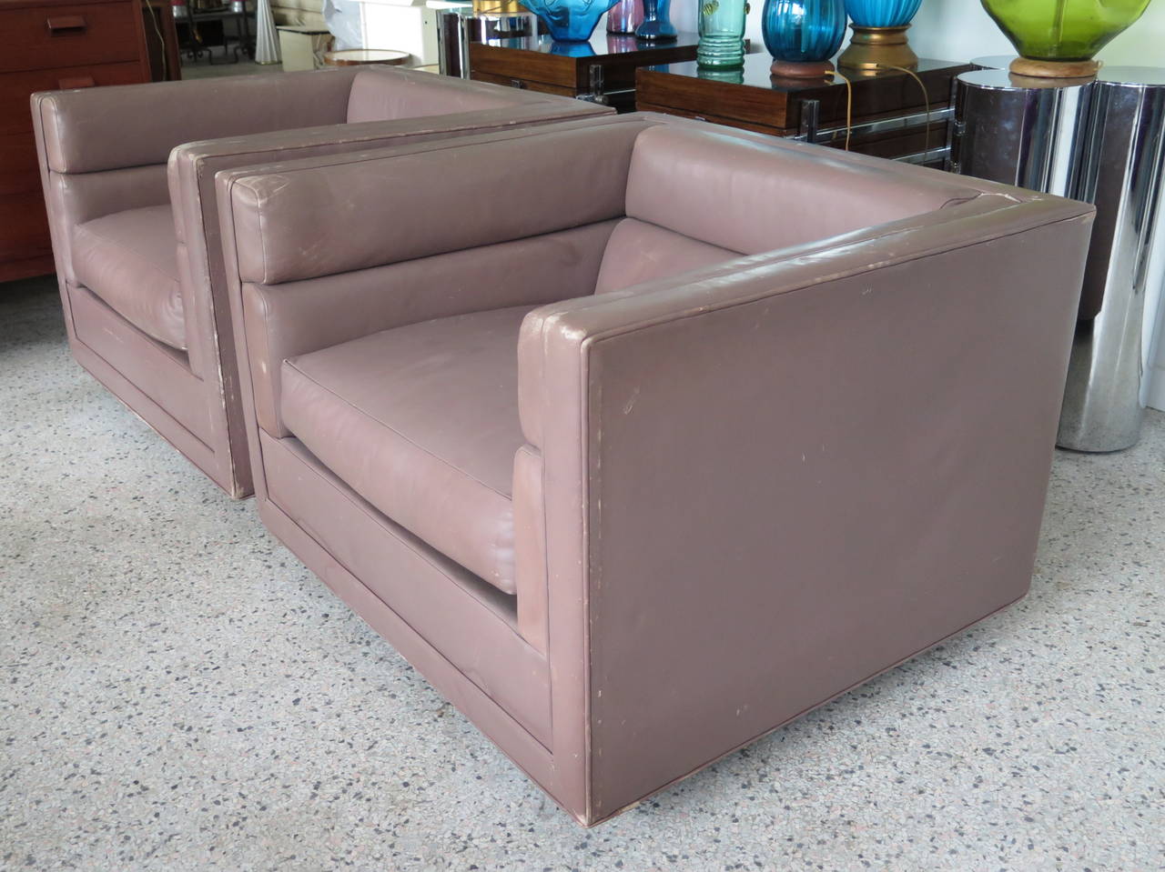 Frisman Vintage Pair of Large Channel Cube Dunbar Chairs