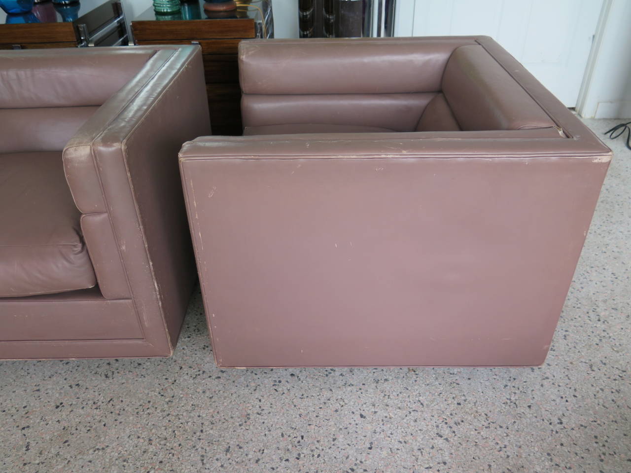 Frisman Vintage Pair of Large Channel Cube Dunbar Chairs