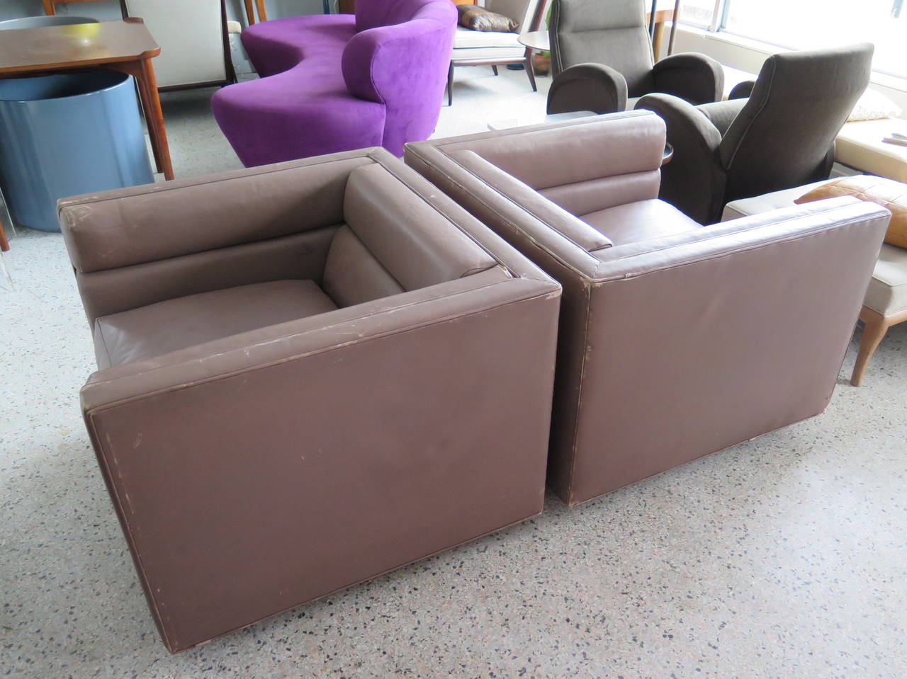 Frisman Vintage Pair of Large Channel Cube Dunbar Chairs