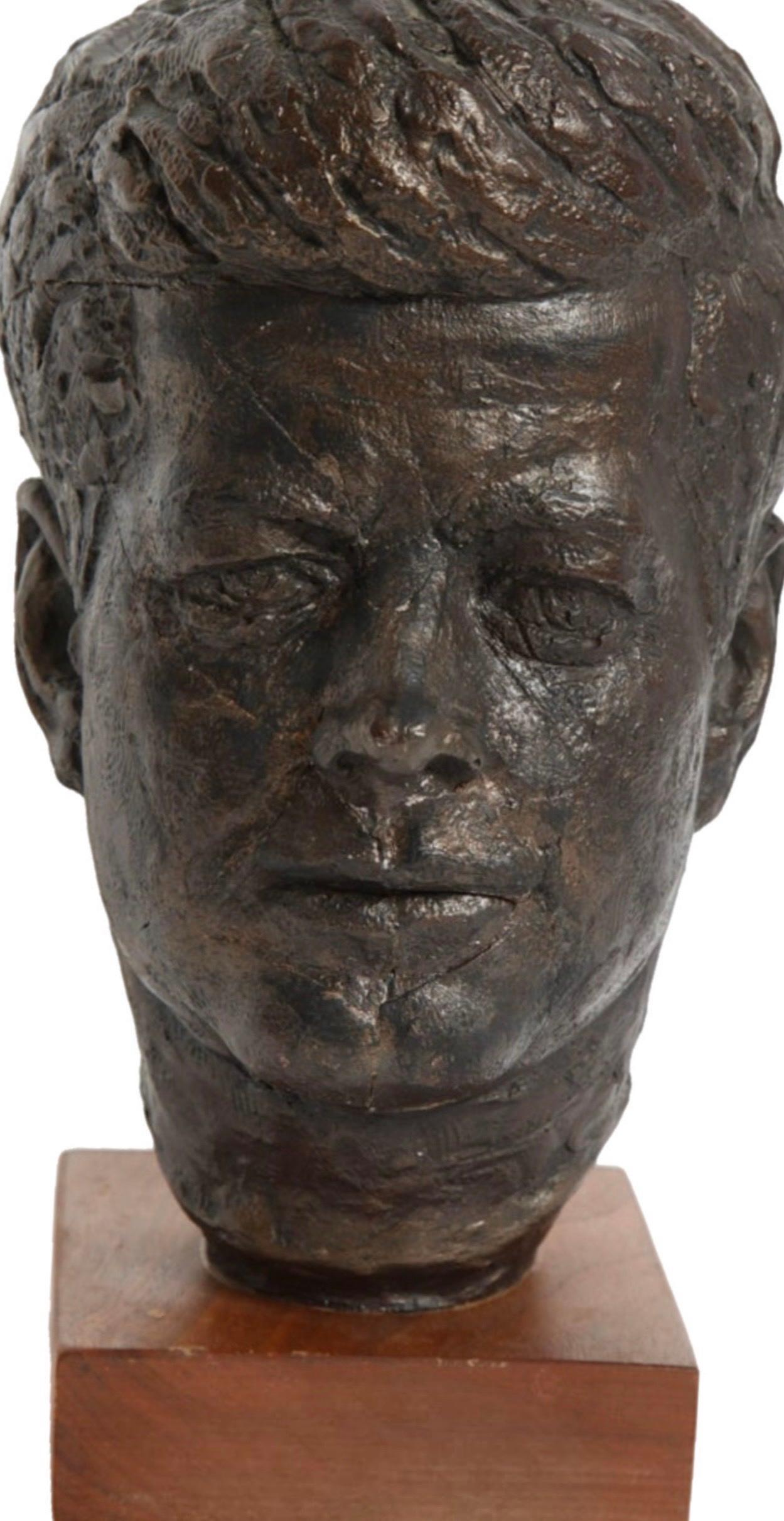 Frisman Vintage 60s Edward Schillaci Mid Century Modern Historic Art JFK Bust Sculpture