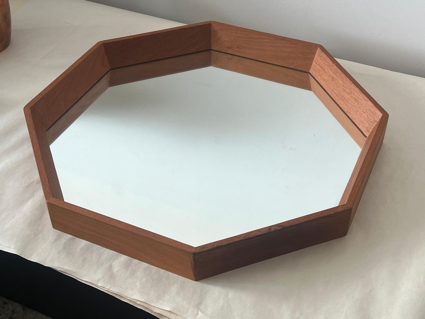 Frisman Vintage Scandinavian Modern Octagonal Mirror Spejle Denmark Ca' 1960's Teak