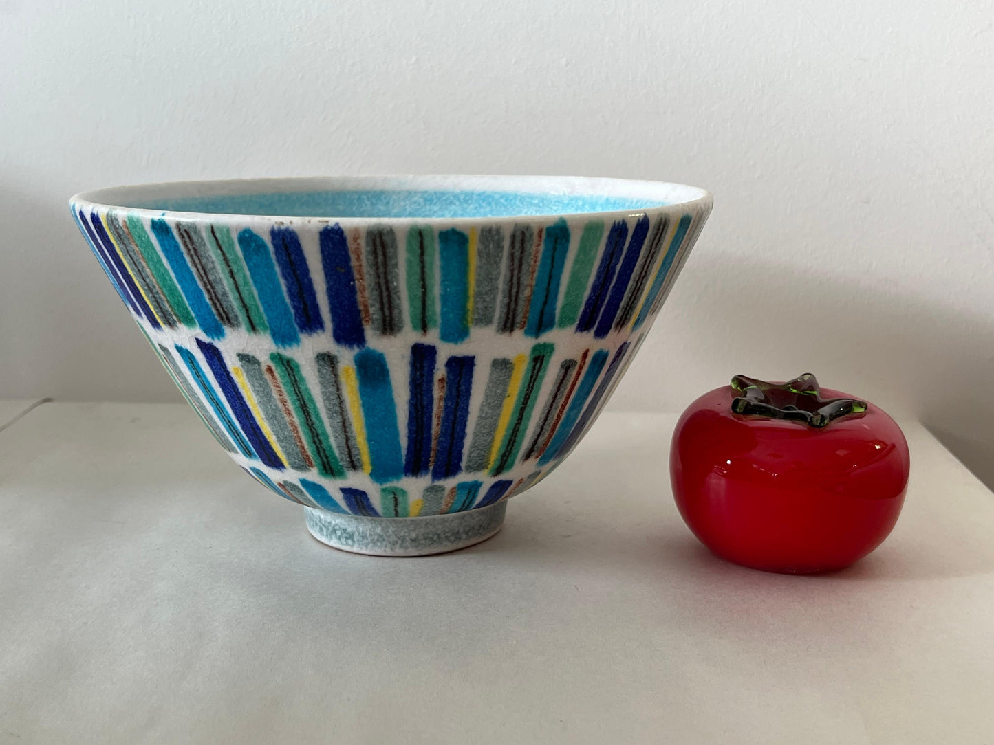 Frisman Vintage Unusual Ceramic Bowl With Stripes By Alvino Bagni For Raymor Ca' 1960's