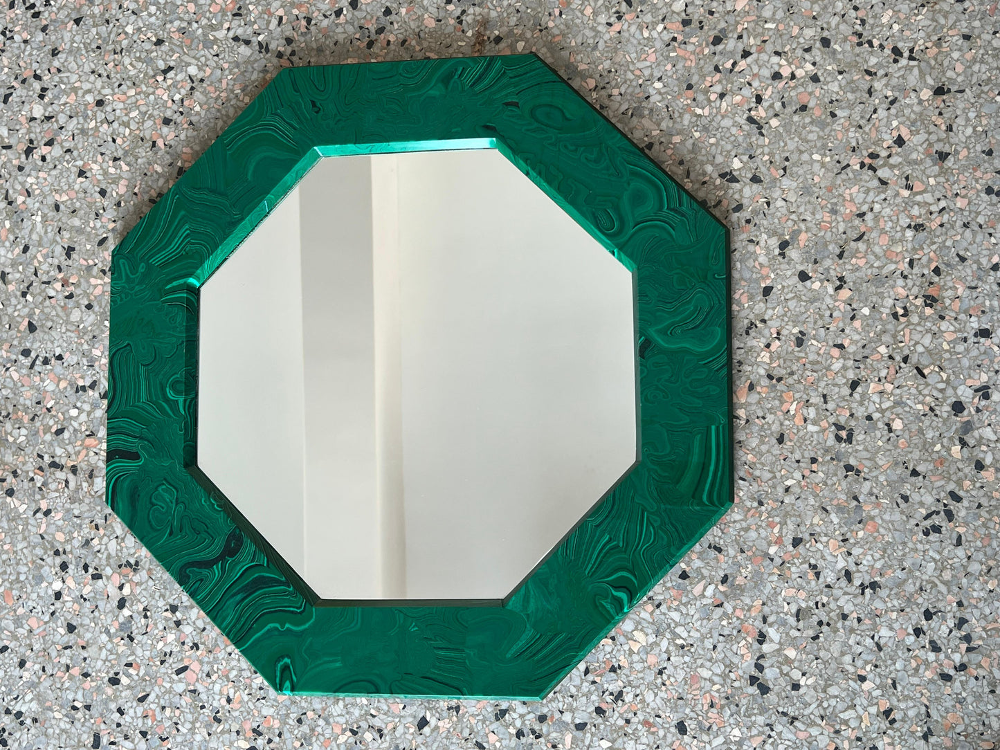 Frisman Vintage Unusual Octagonal Malachite Resin Mirror Ca' 1970's
