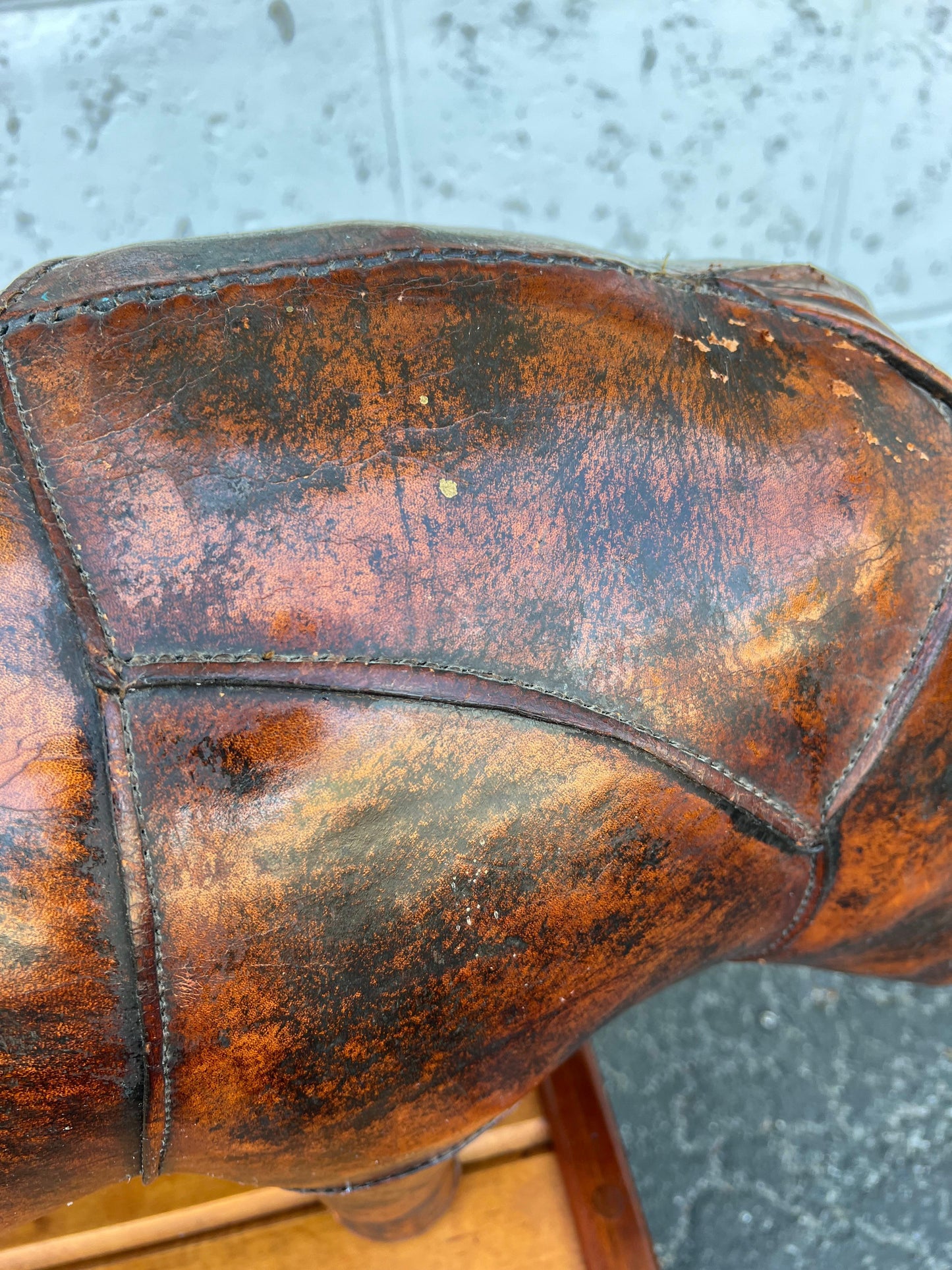 Frisman Vintage Vintage Leather Rhino Footstool by Abercrombie & Fitch, 1950s