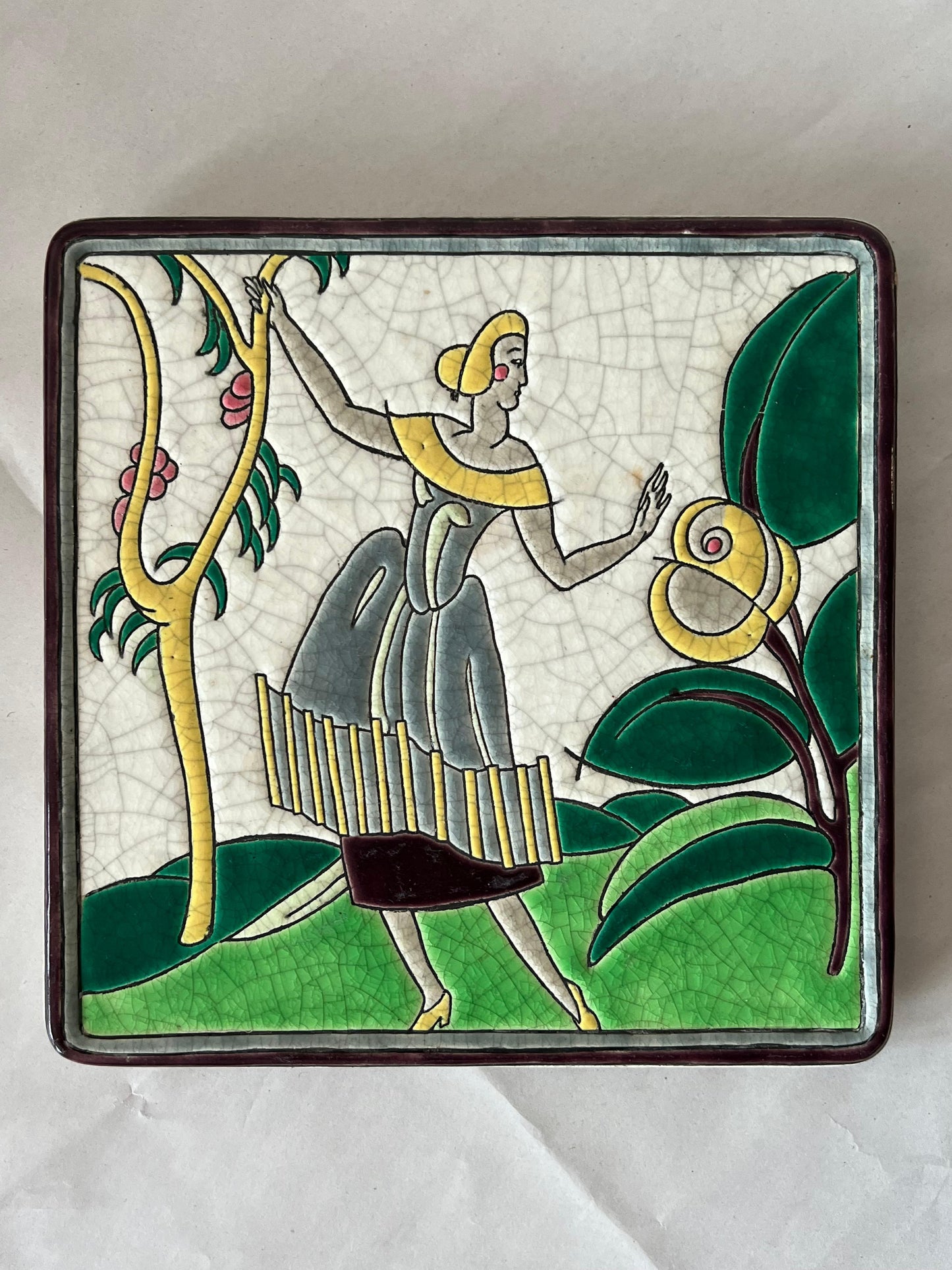 Frisman Vintage Ceramic Charger or Wall Plaque By Primavera Longwy France 1920's