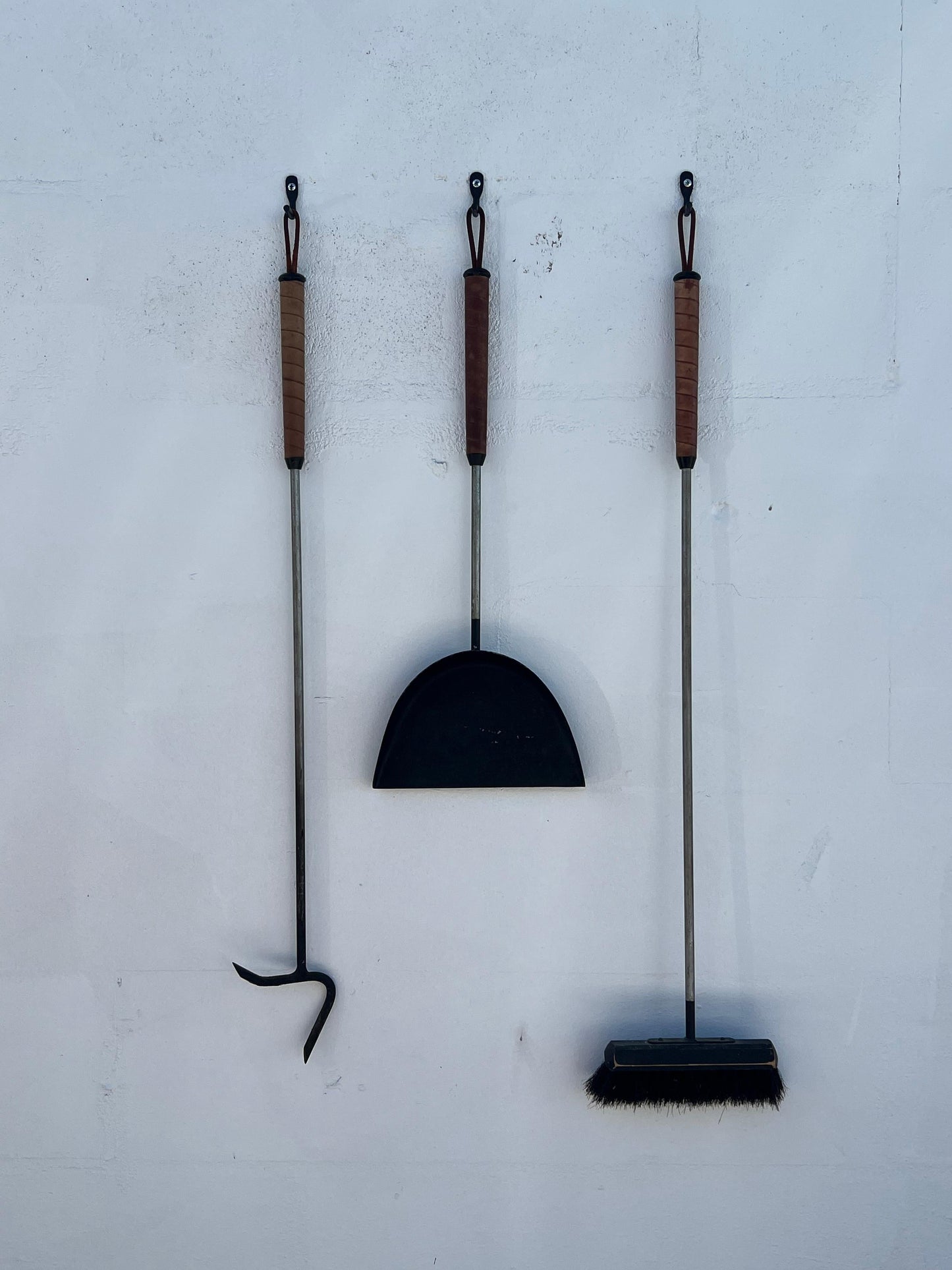 Frisman Vintage Modernist Firetools With Leather Wrapped Handles Ca' 1950's