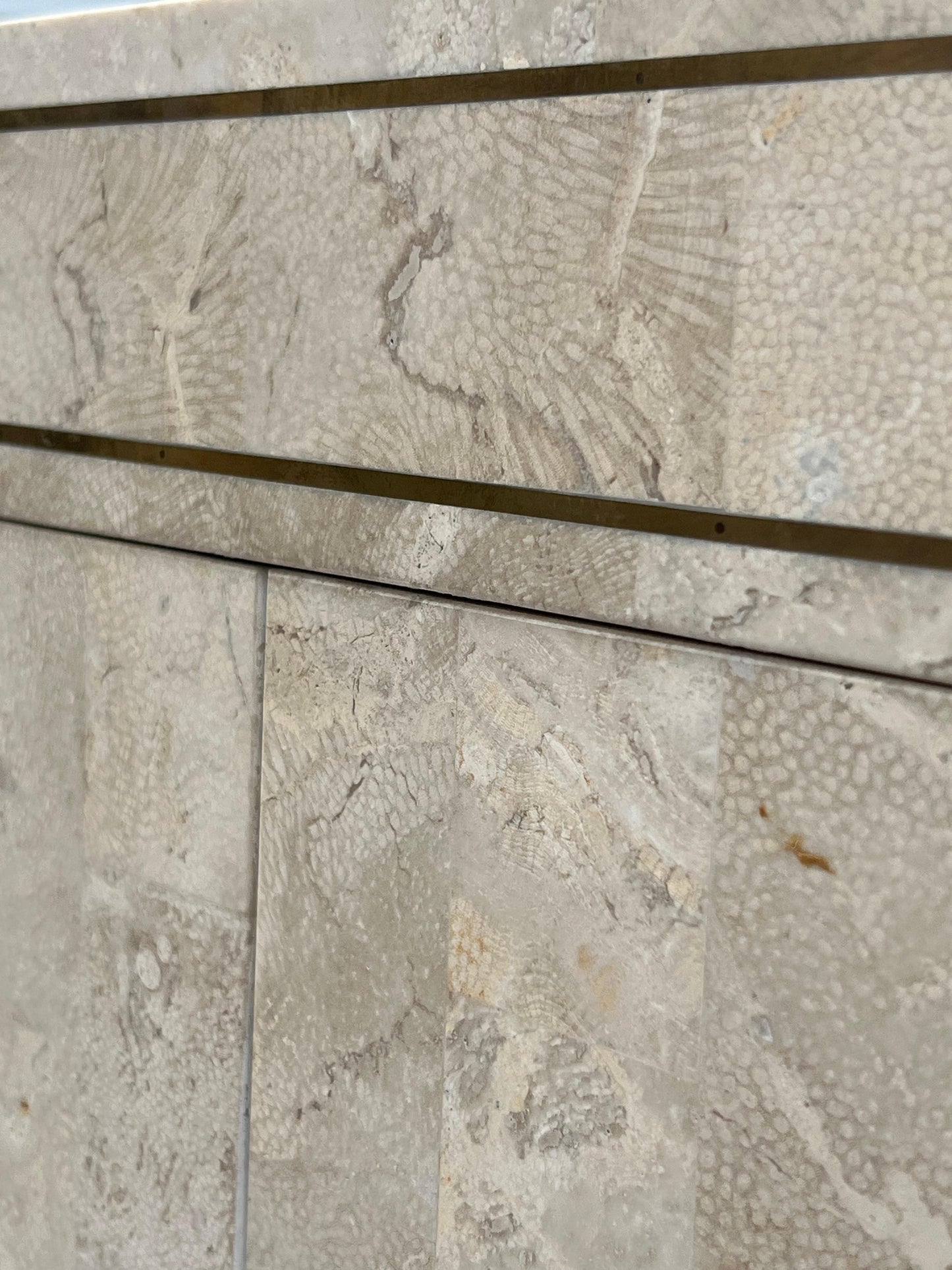 Frisman Vintage Maitland Smith Tessellated Stone Rounded Credenza with Brass Detailing Ca' 1980'