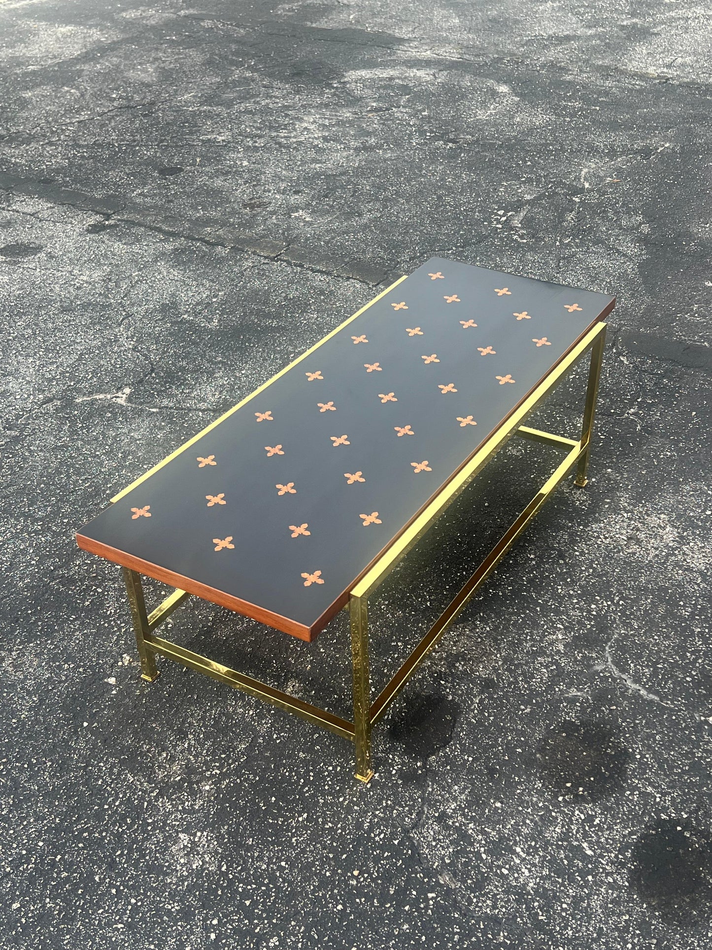 Frisman Vintage Unusual Dunbar Coffee Table With Brass And Inlay
